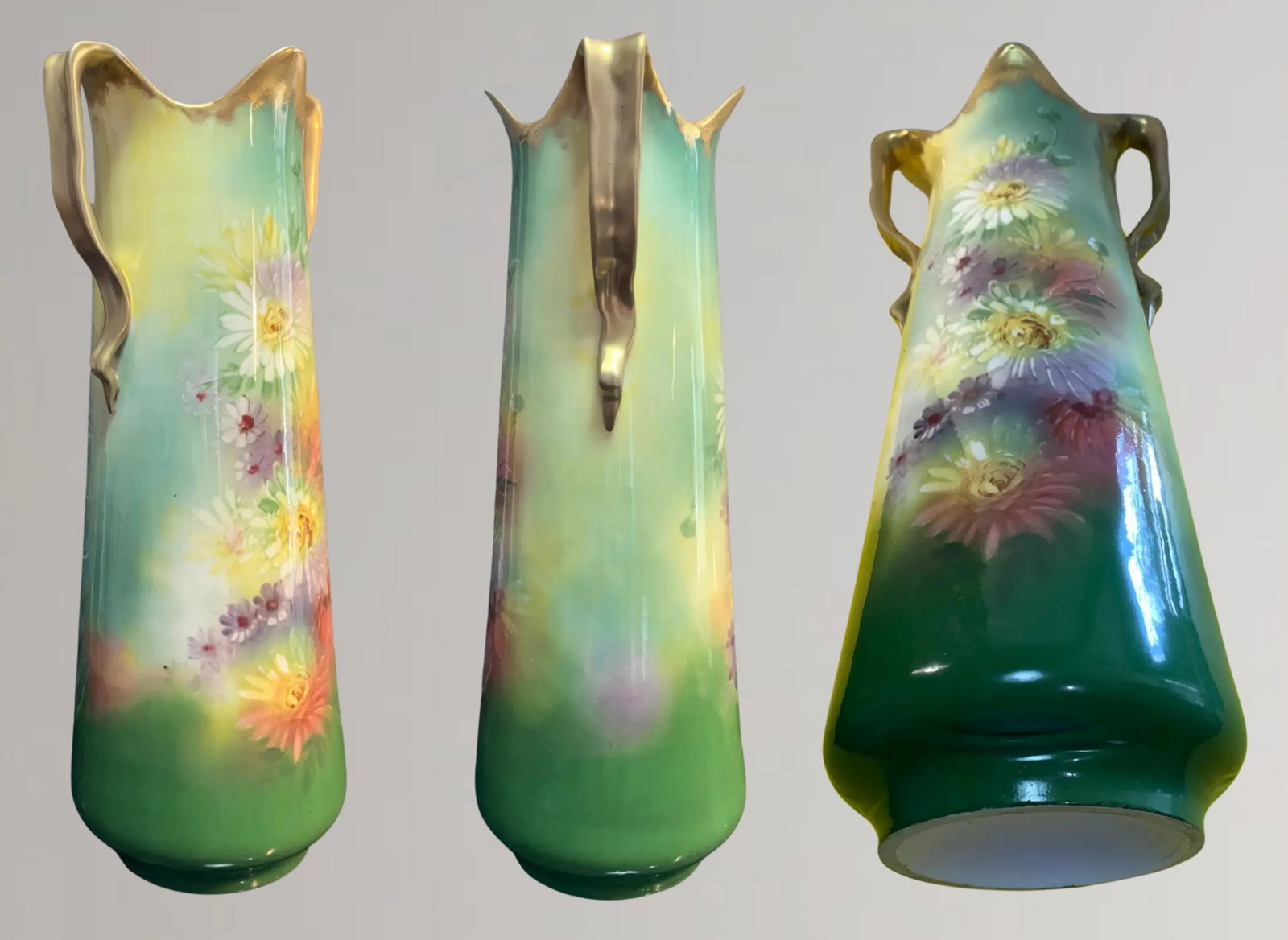 Green Floral Carlsbad, Austria & Kpm, W. Germany Porcelain Vases - A Pair - 10