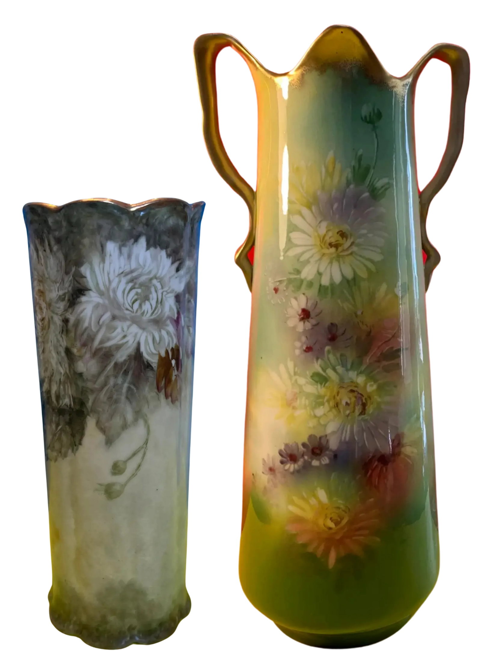 Green Floral Carlsbad, Austria & Kpm, W. Germany Porcelain Vases - A Pair - 5