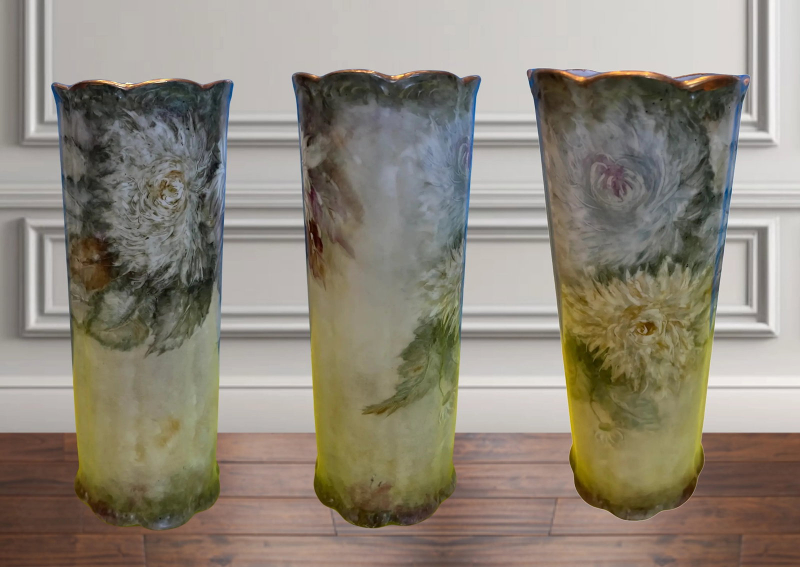 Green Floral Carlsbad, Austria & Kpm, W. Germany Porcelain Vases - A Pair - 8