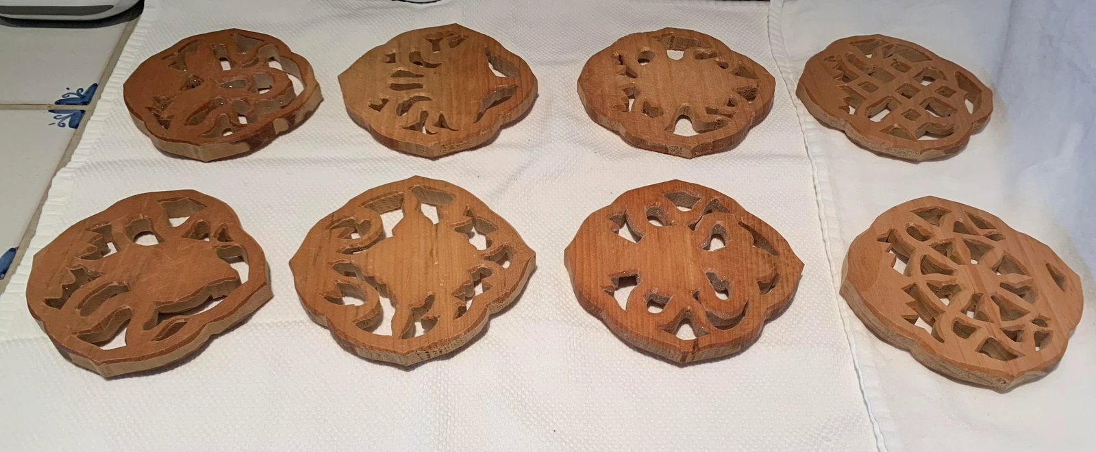 Mid 20th Century Wood Trivets- Set of 8 - 8