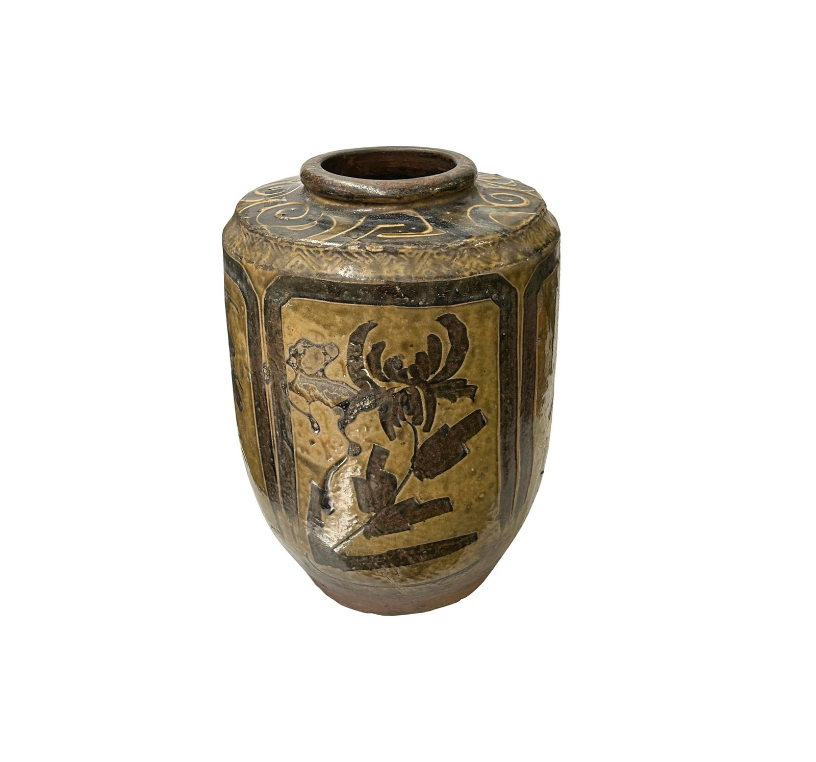 Vintage Earthy Beige Brown Village Rural Pottery Ceramic Pot Vase - 2