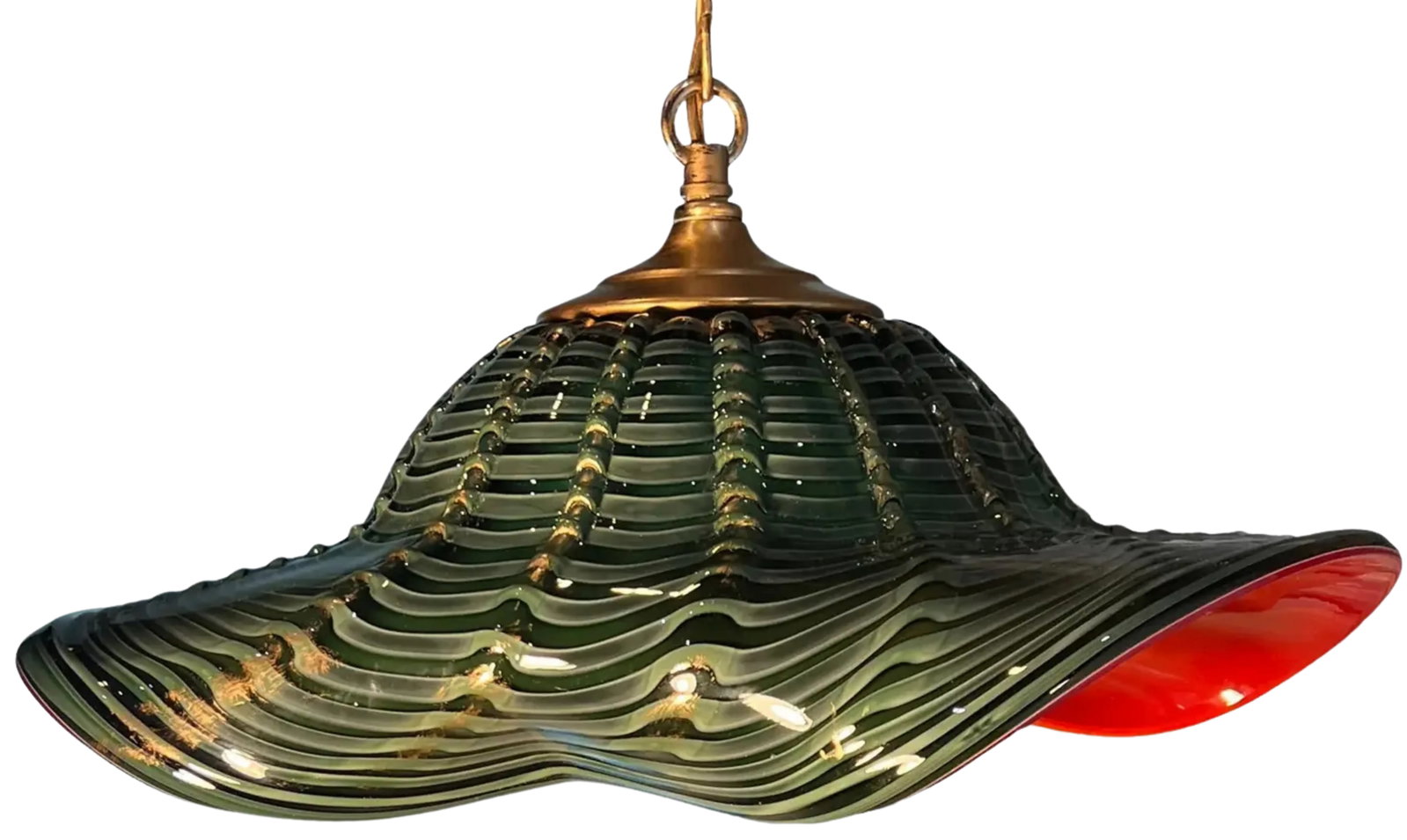Murano Art Glass Undulating Loosely Furled Green Swirled Pendant Light - 10