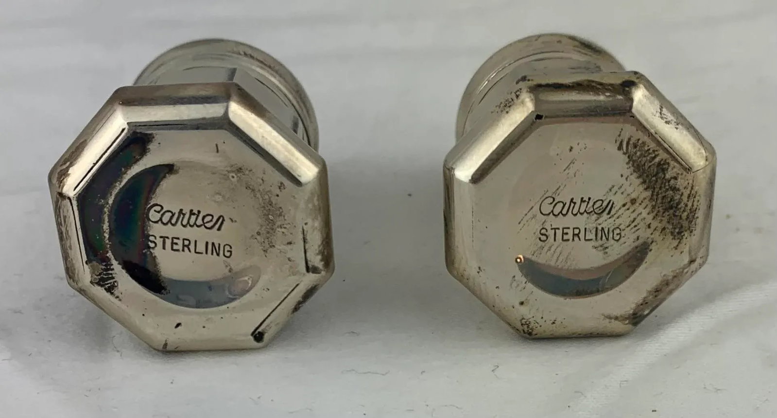 Vintage Cartier Sterling Silver Salt and Pepper Shakers- Set of 4 - 8