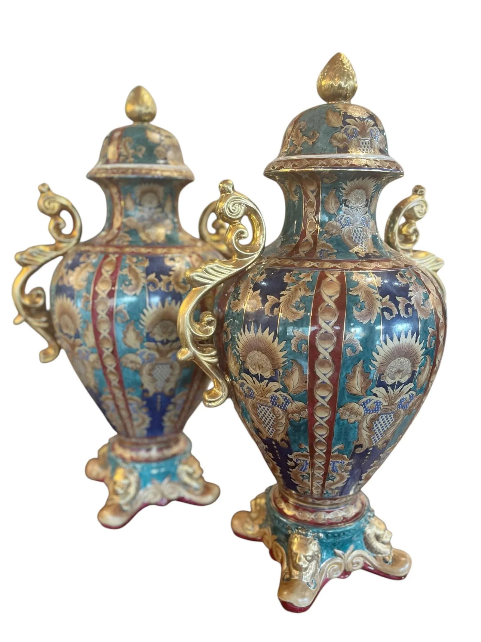 Oriental Accents Very Large Lidded Vases - A Pair - 2