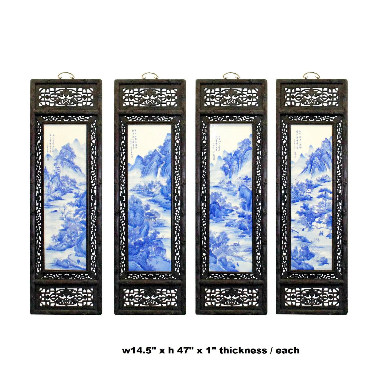Chinese Mountain River Porcelain Blue & White Painting Wall Panel Set - 7