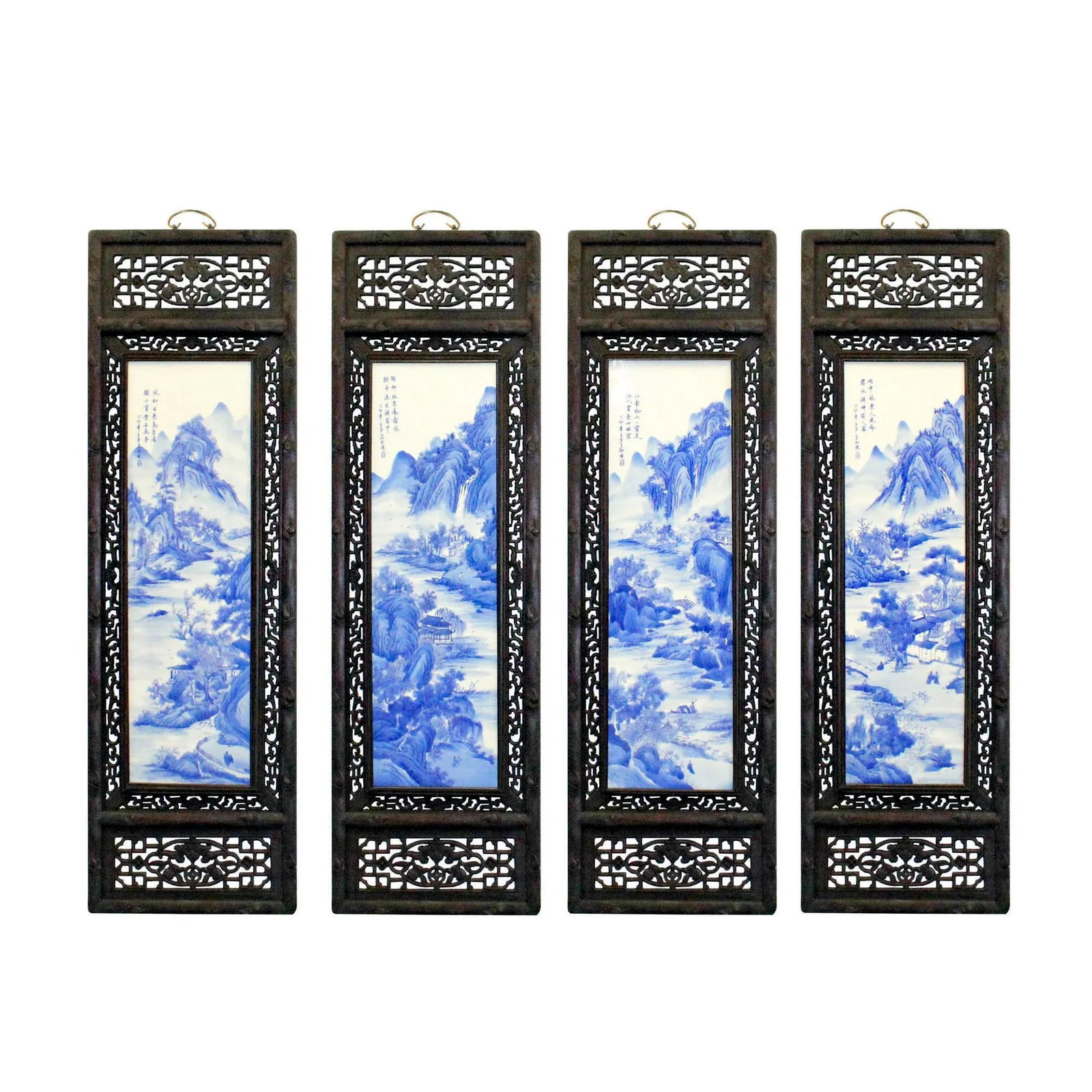 Chinese Mountain River Porcelain Blue & White Painting Wall Panel Set - 8