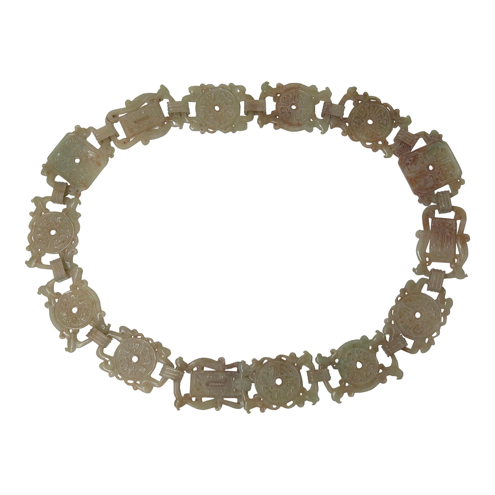 Vintage Chinese White Jade Stone Bai Pattern Pieces Chain Belt Display Art: Discover the unparalleled elegance and historical significance of this meticulously crafted Chinese jade belt. Each individual link, expertly carved from prized jade, showcases traditional motifs,