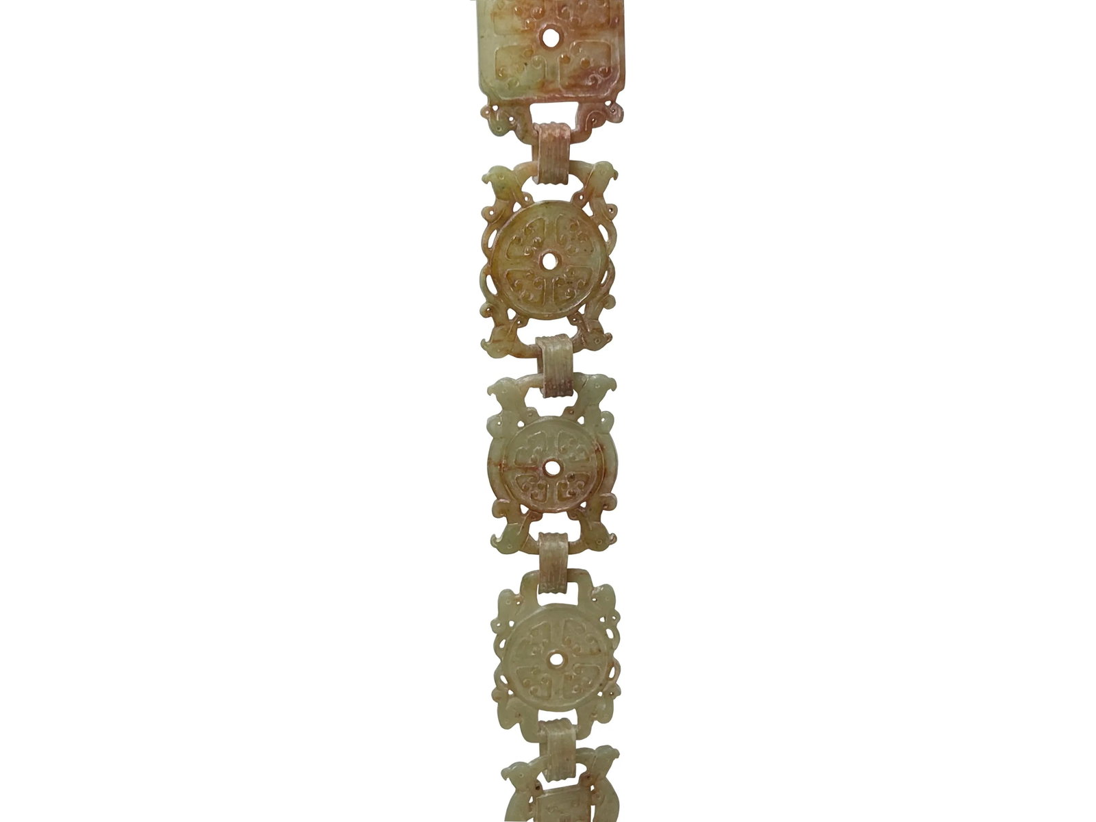Vintage Chinese White Jade Stone Bai Pattern Pieces Chain Belt Display Art - 2