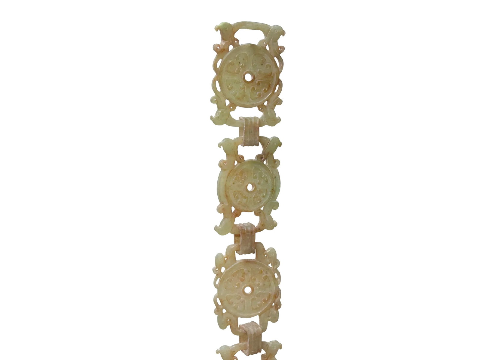 Vintage Chinese White Jade Stone Bai Pattern Pieces Chain Belt Display Art - 3
