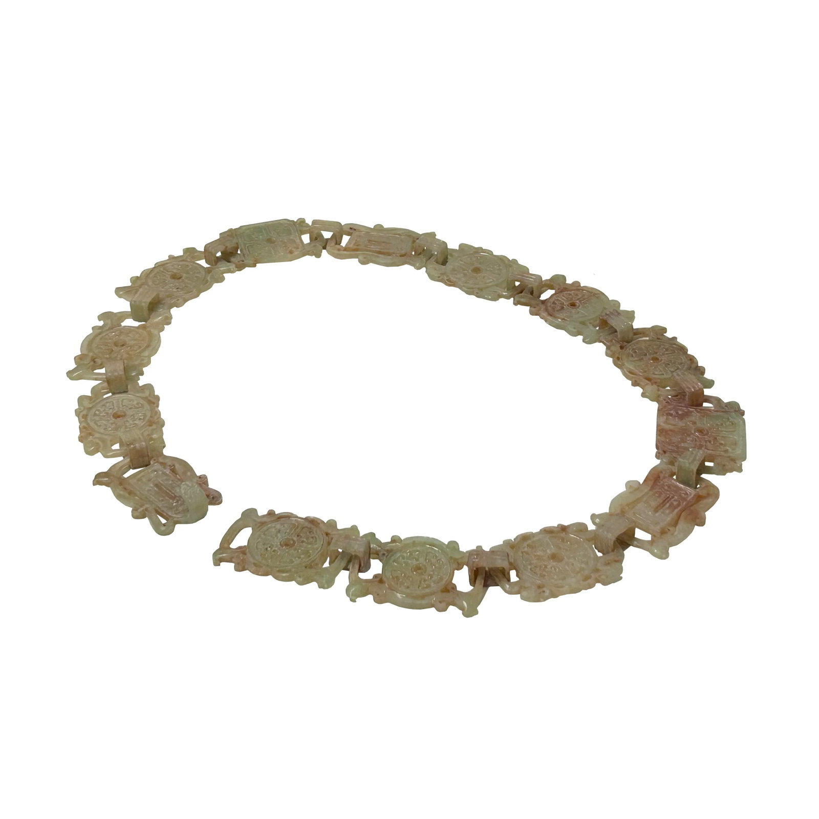 Vintage Chinese White Jade Stone Bai Pattern Pieces Chain Belt Display Art - 5