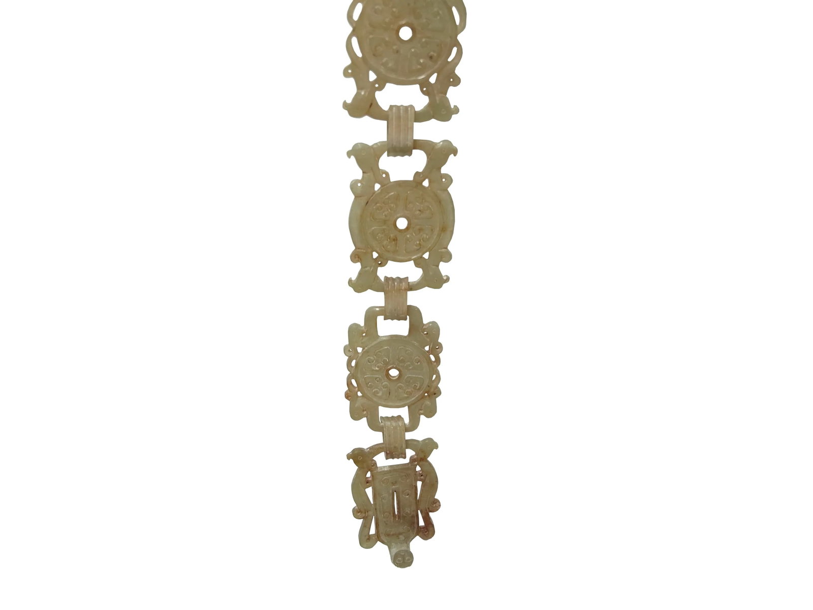 Vintage Chinese White Jade Stone Bai Pattern Pieces Chain Belt Display Art - 7
