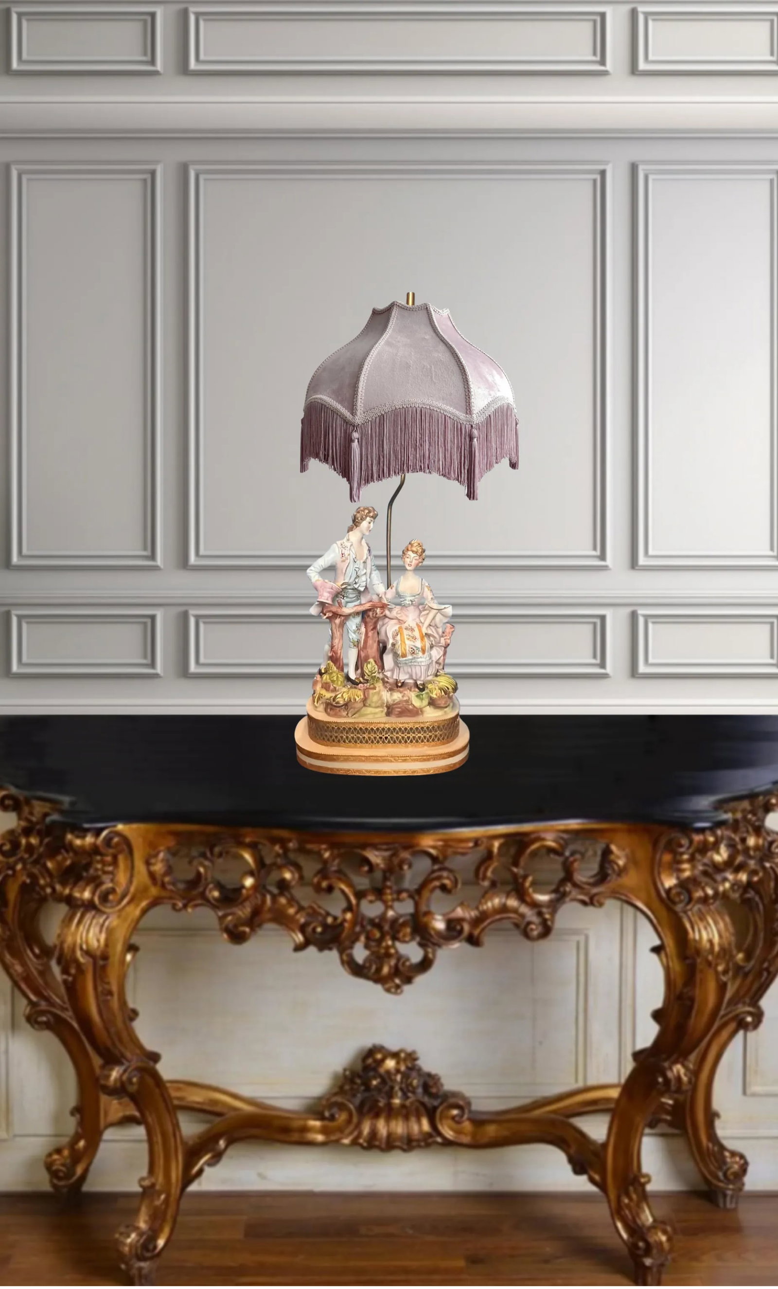 MI-Century Capodimonte Porcelain Figural Lamp - Courting Couple - 2