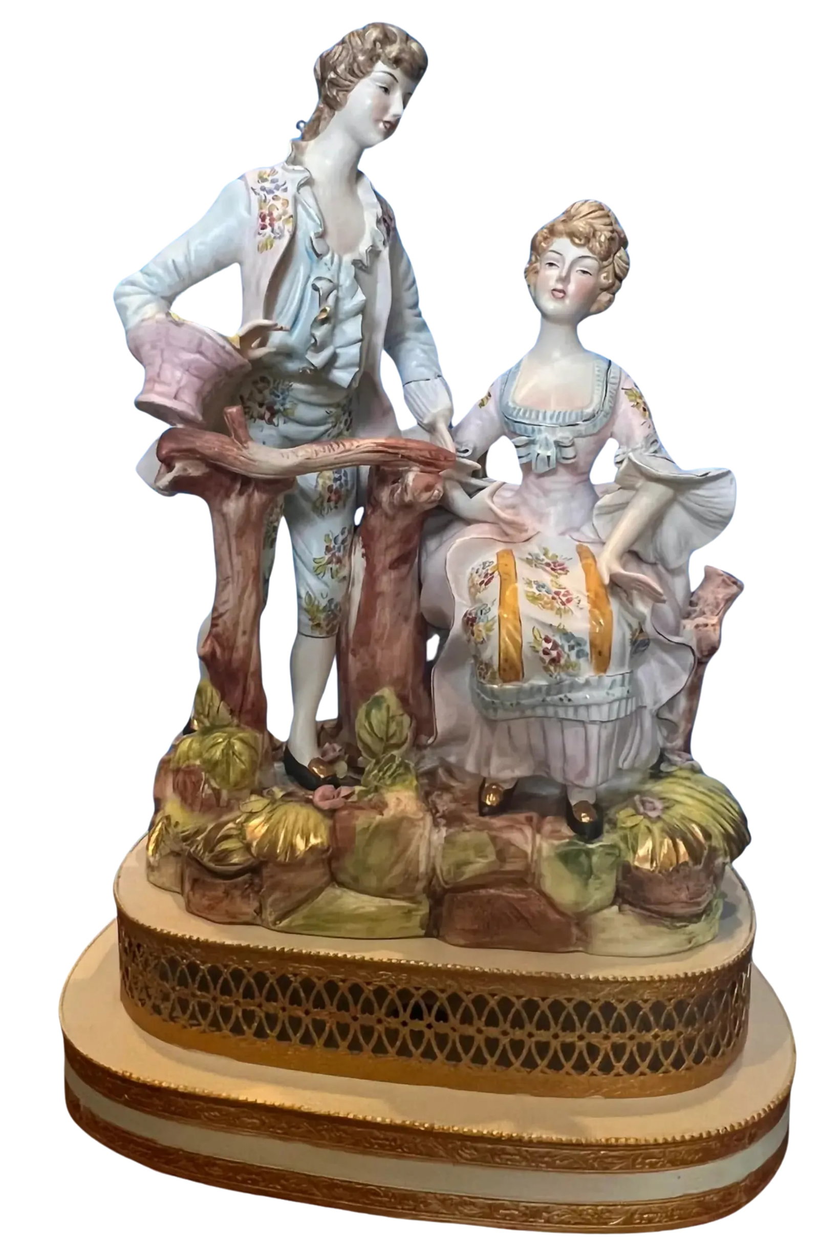 MI-Century Capodimonte Porcelain Figural Lamp - Courting Couple - 7