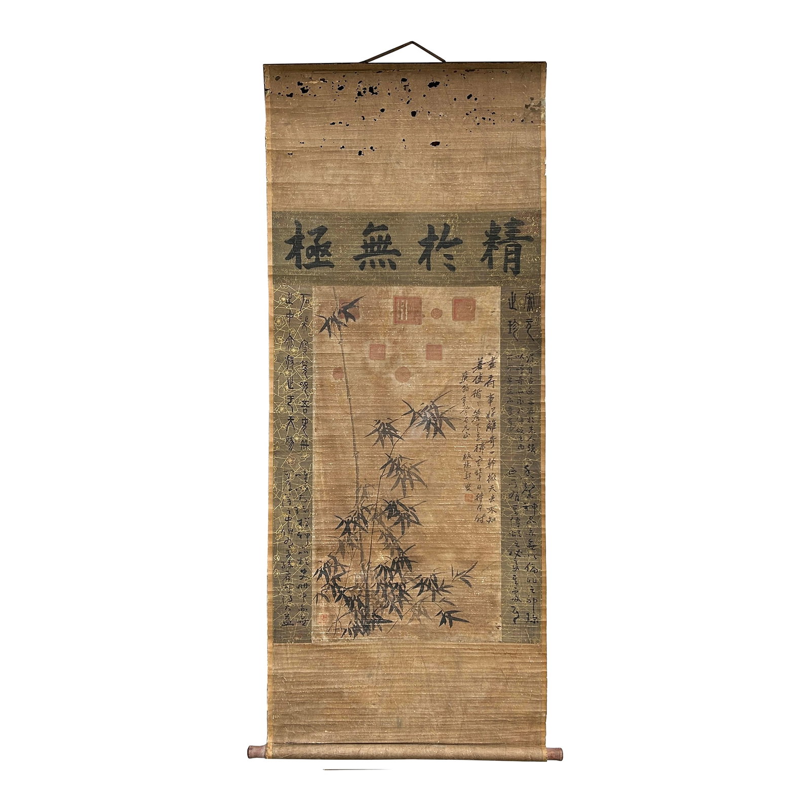 Chinese Ink Brush Bamboo Theme Scenery Scroll Painting Wall Art: Bring timeless elegance to your home with this exquisite antique Chinese ink brush bamboo scroll painting. Featuring delicate brushwork depicting graceful bamboo stalks and traditional calligraphy,