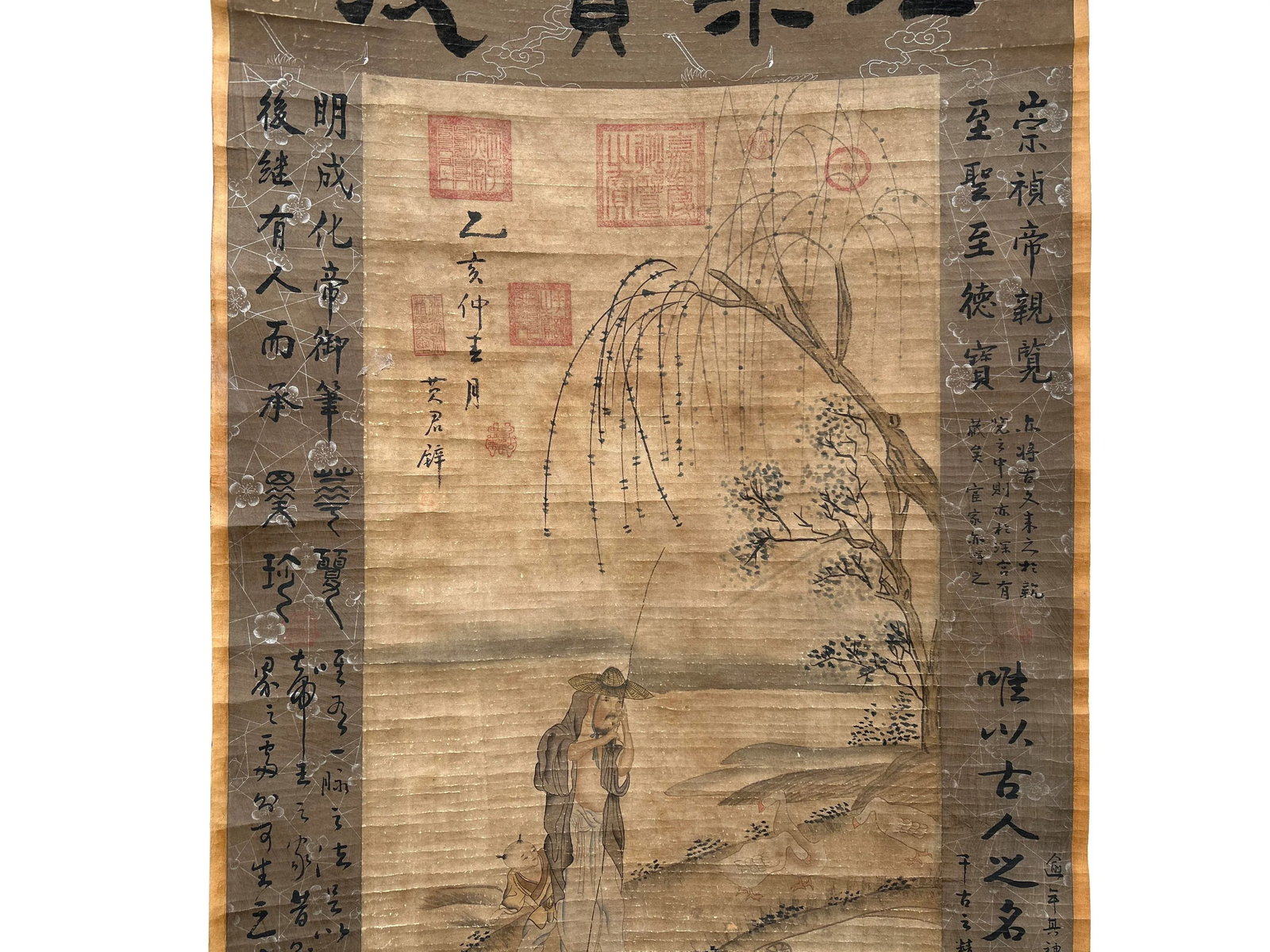 Chinese Ink Brush Old Man Kid Scenery Scroll Painting Wall Art - 3