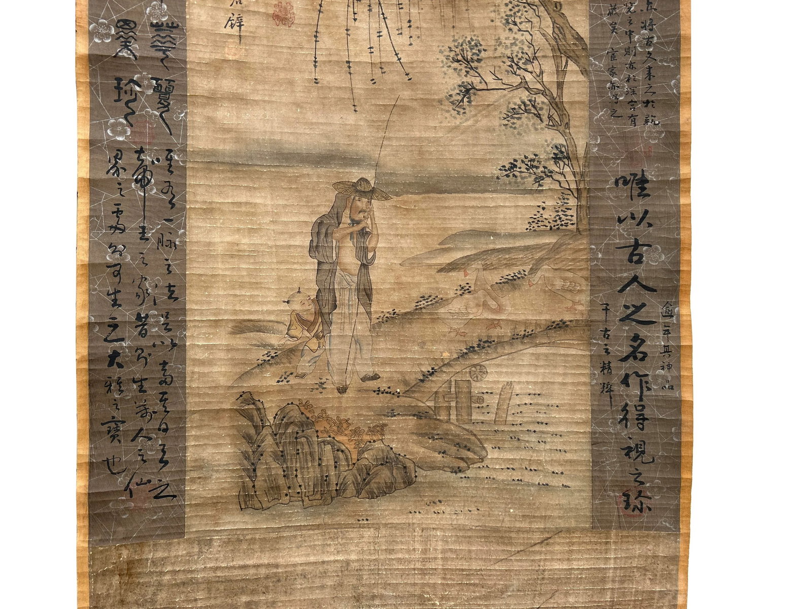 Chinese Ink Brush Old Man Kid Scenery Scroll Painting Wall Art - 4