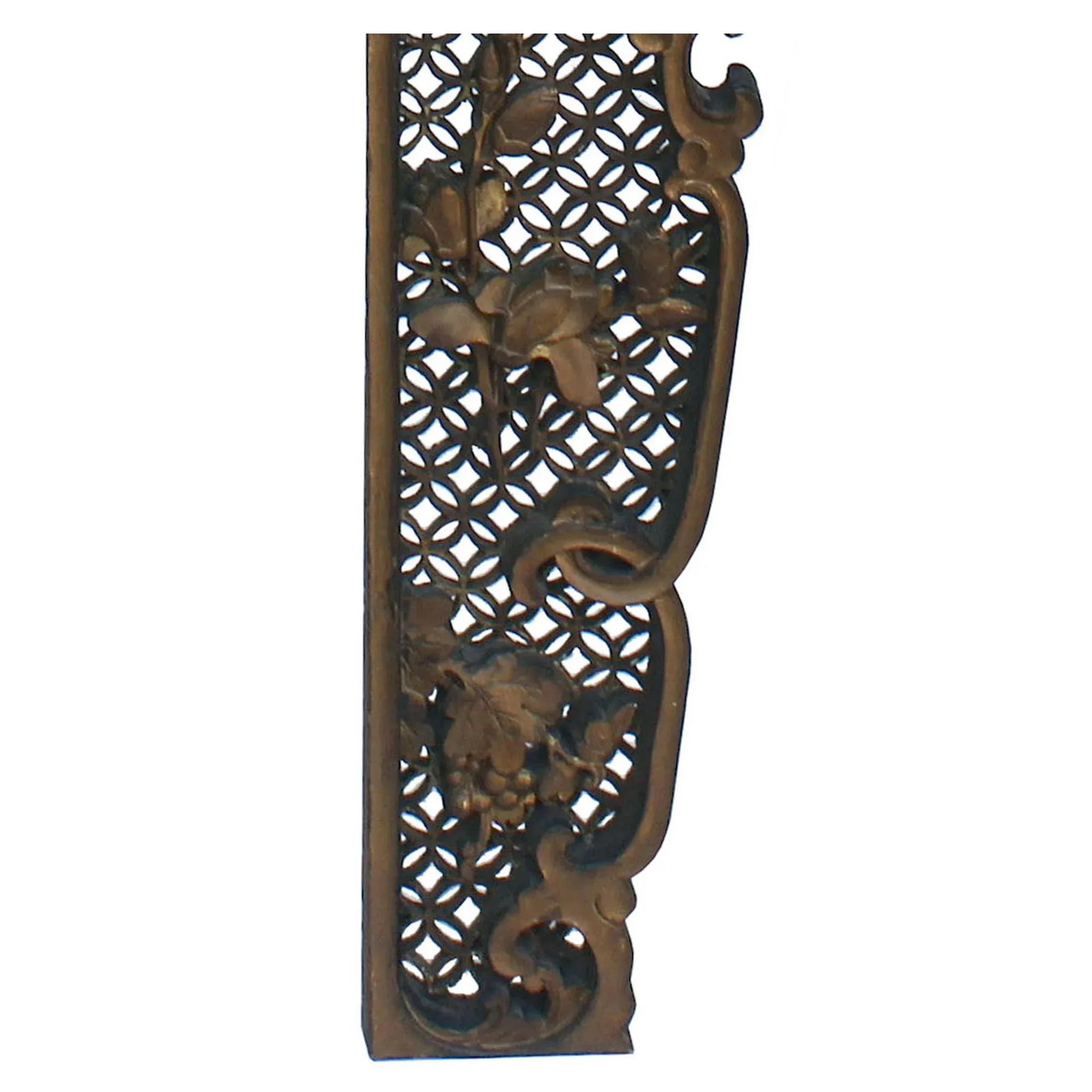 Chinese Golden Relief Lotus Flower Carving Couplet Wood Wall Panels - a Pair - 3