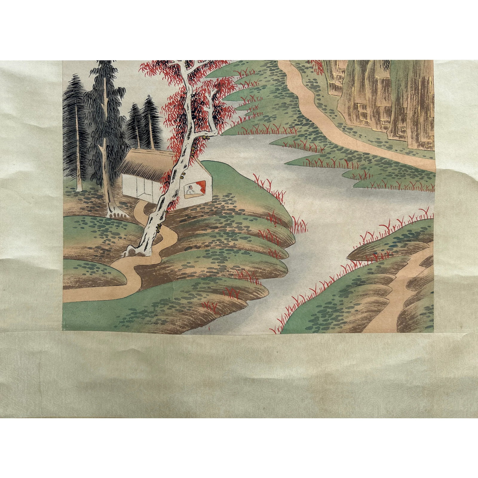Vintage Chinese Color Ink Brush Scenery Scroll Painting Wall Art - 4