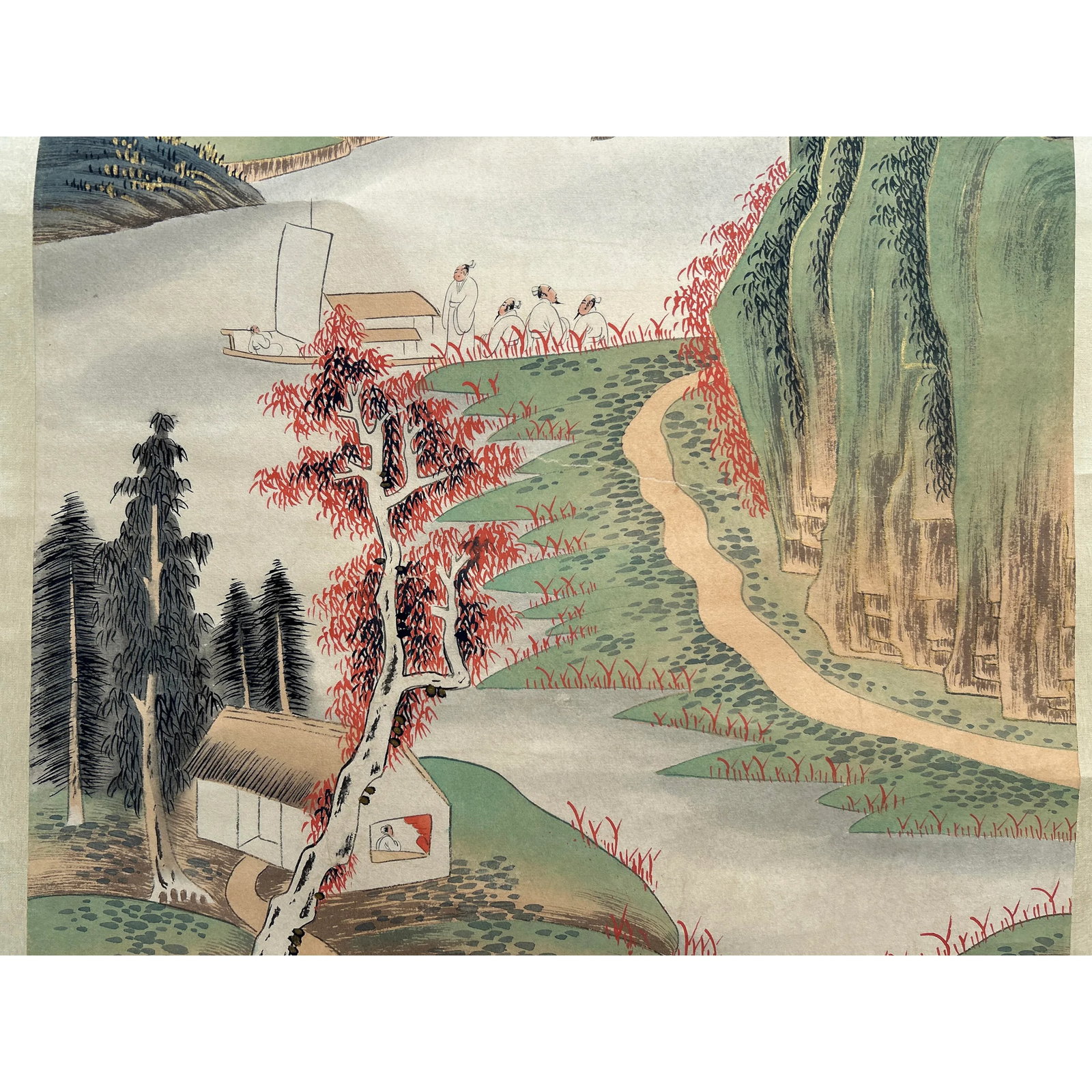 Vintage Chinese Color Ink Brush Scenery Scroll Painting Wall Art - 6