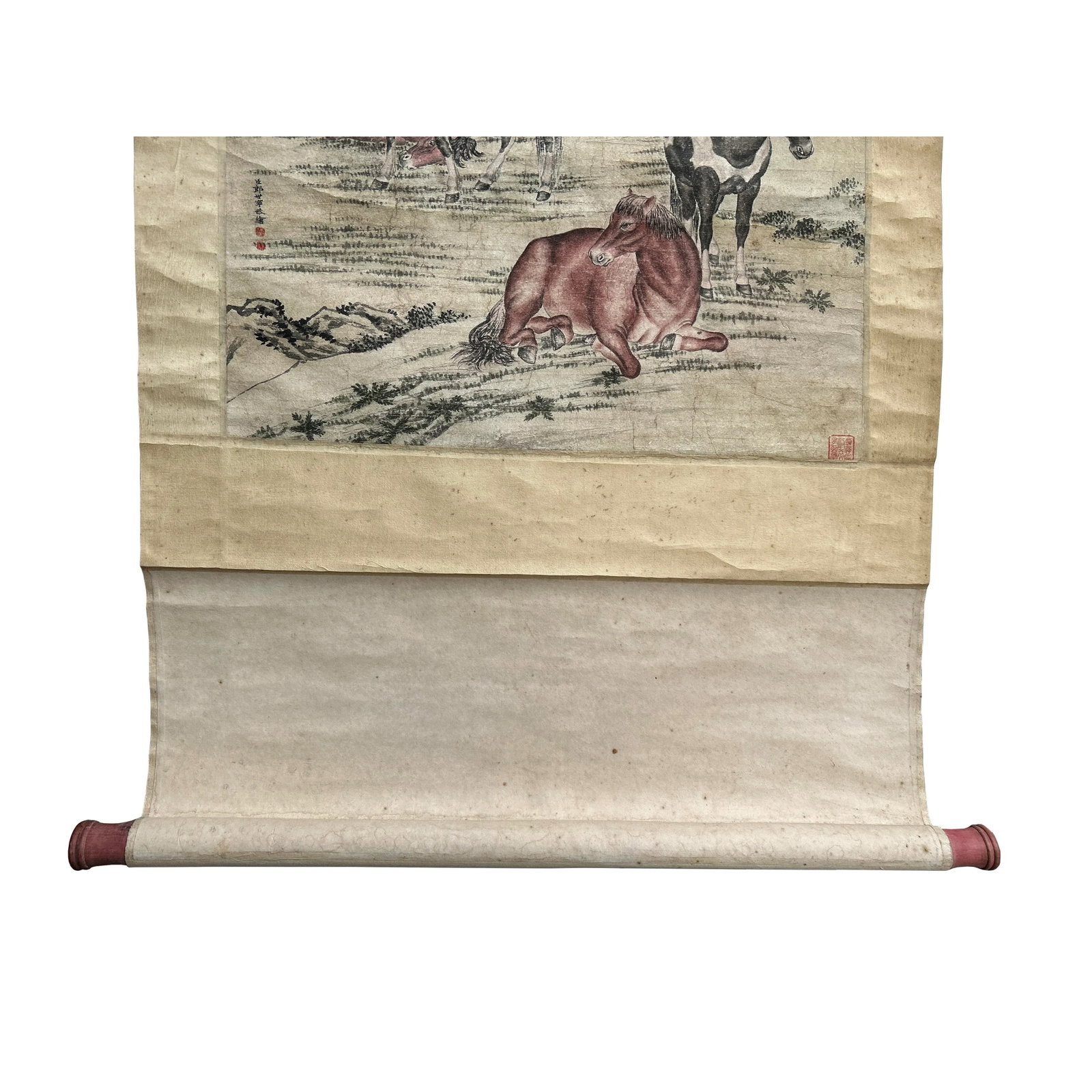Vintage Chinese Ink Brush Divine Horses Scenery Scroll Painting Wall Art - 2