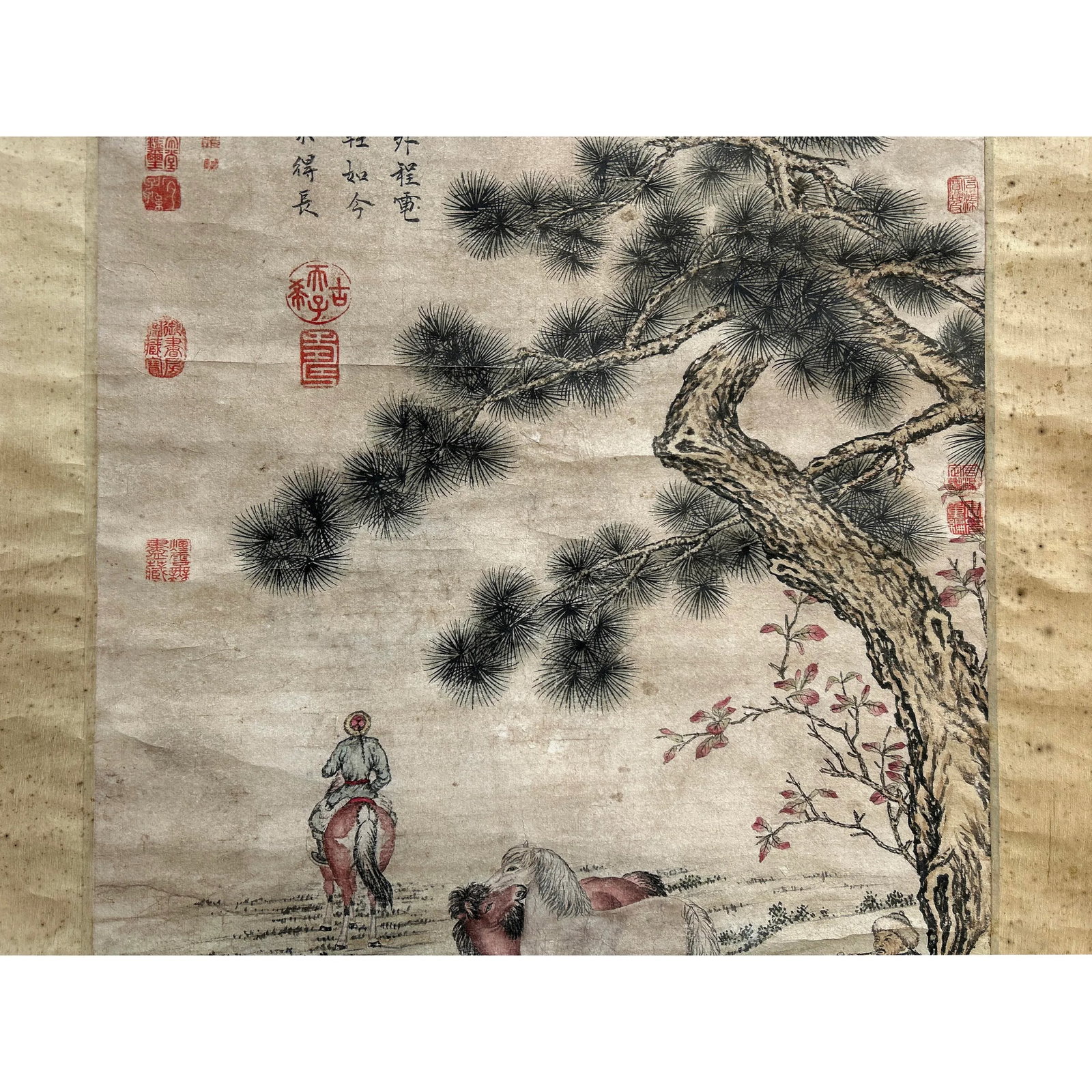 Vintage Chinese Ink Brush Divine Horses Scenery Scroll Painting Wall Art - 3
