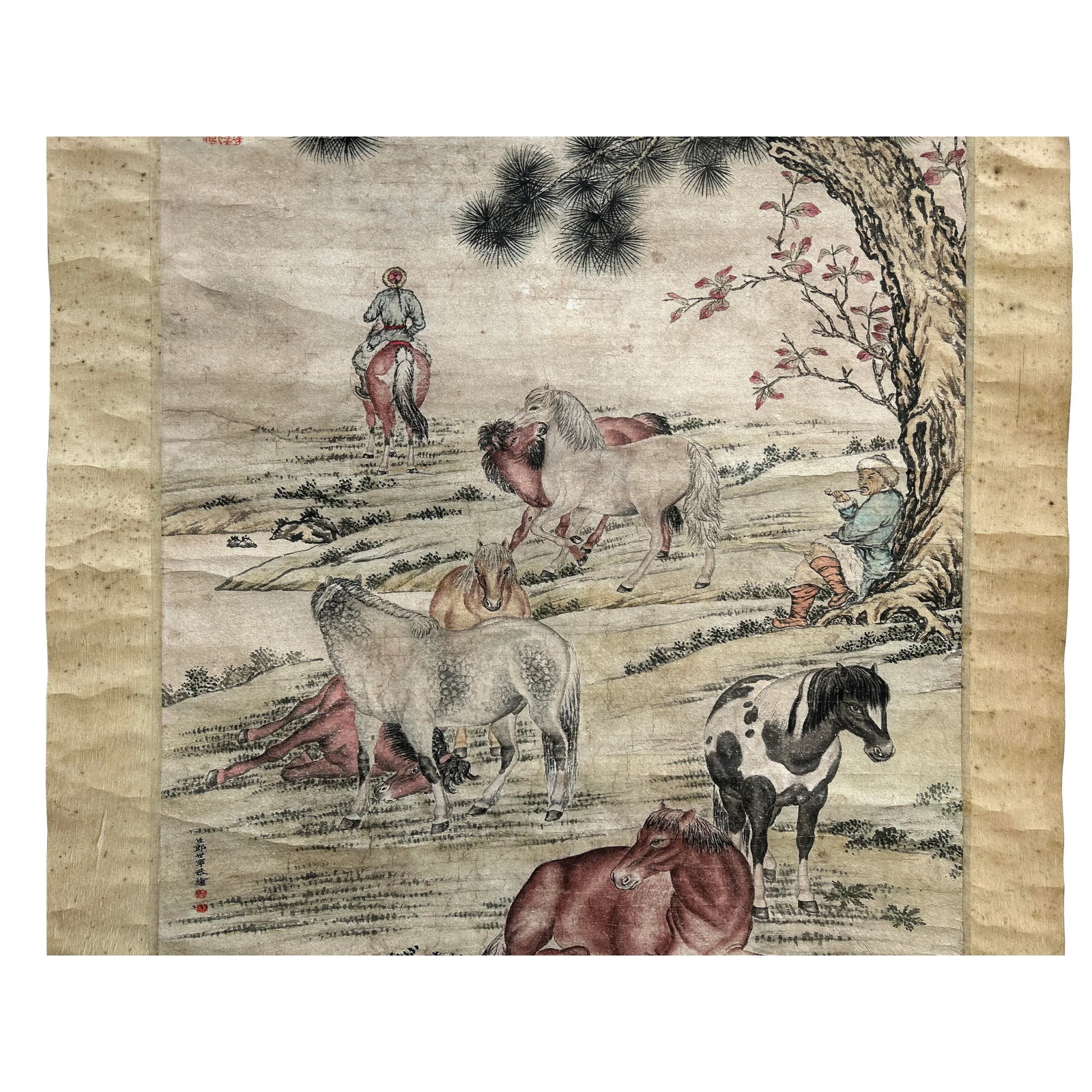 Vintage Chinese Ink Brush Divine Horses Scenery Scroll Painting Wall Art - 5