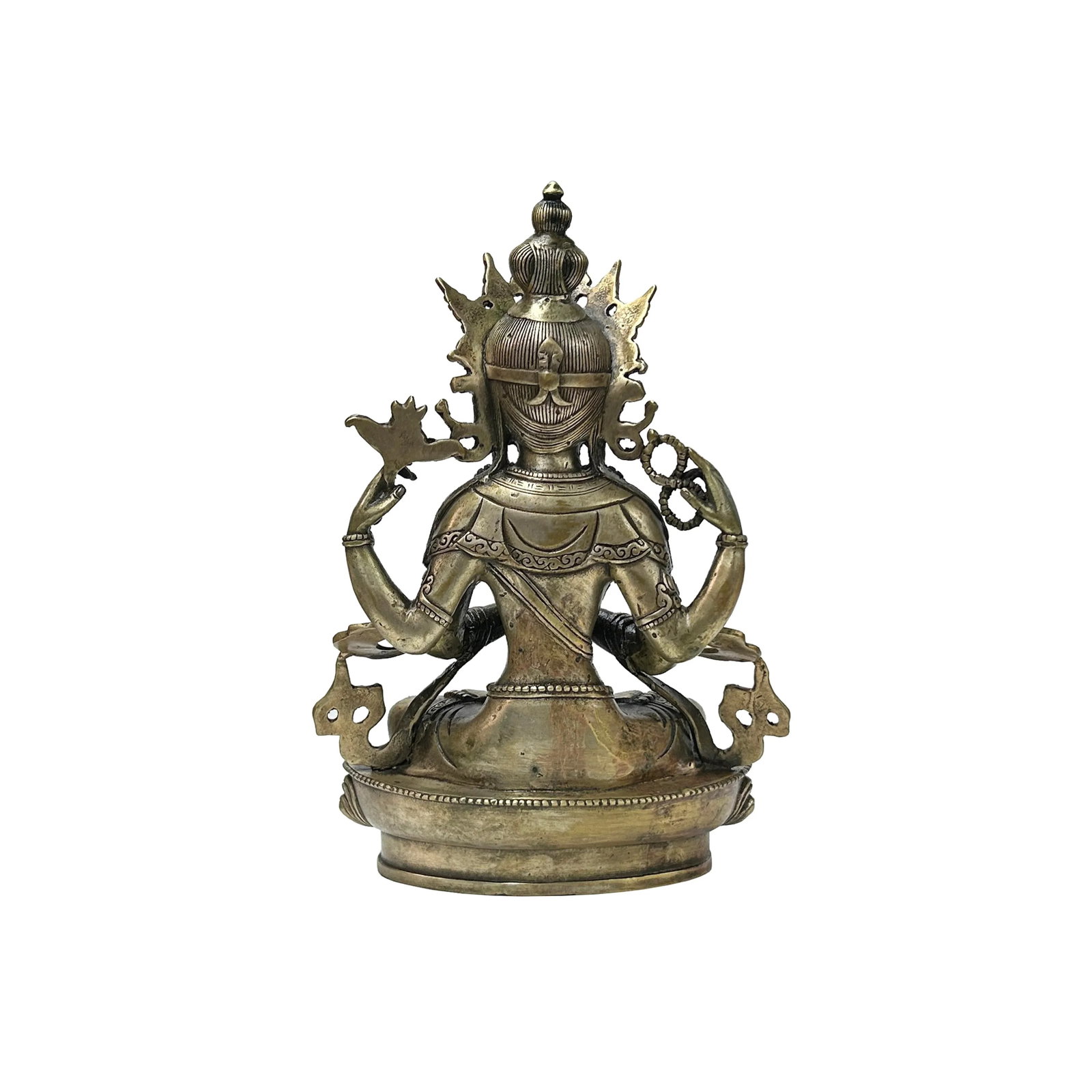 Vintage Distressed Silver Color Metal Sitting Four Arms Tara Statue - 2