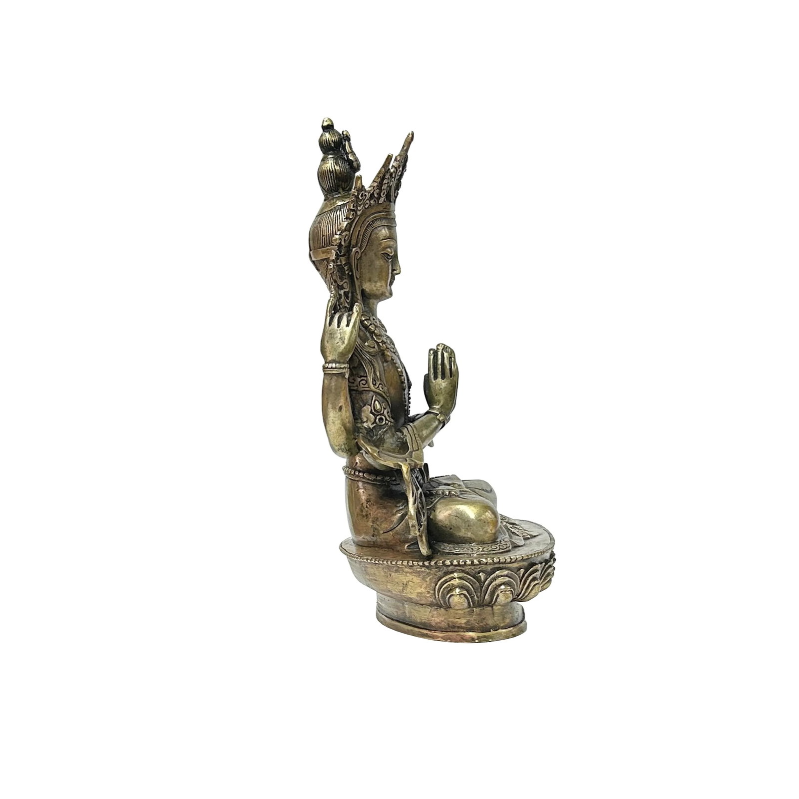 Vintage Distressed Silver Color Metal Sitting Four Arms Tara Statue - 4