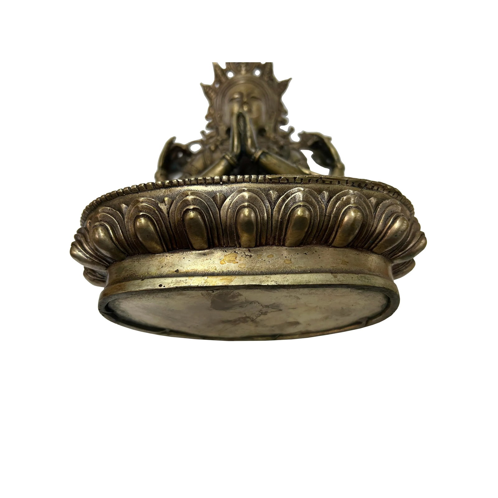 Vintage Distressed Silver Color Metal Sitting Four Arms Tara Statue - 6