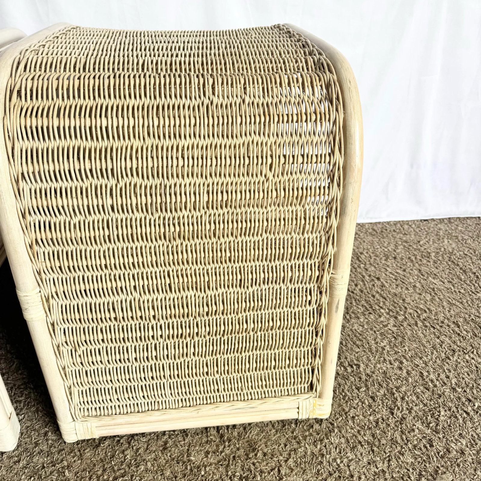 Boho Chic Coastal Rattan Wicker Waterfall Side Tables/Nightstands - A Pair - 8
