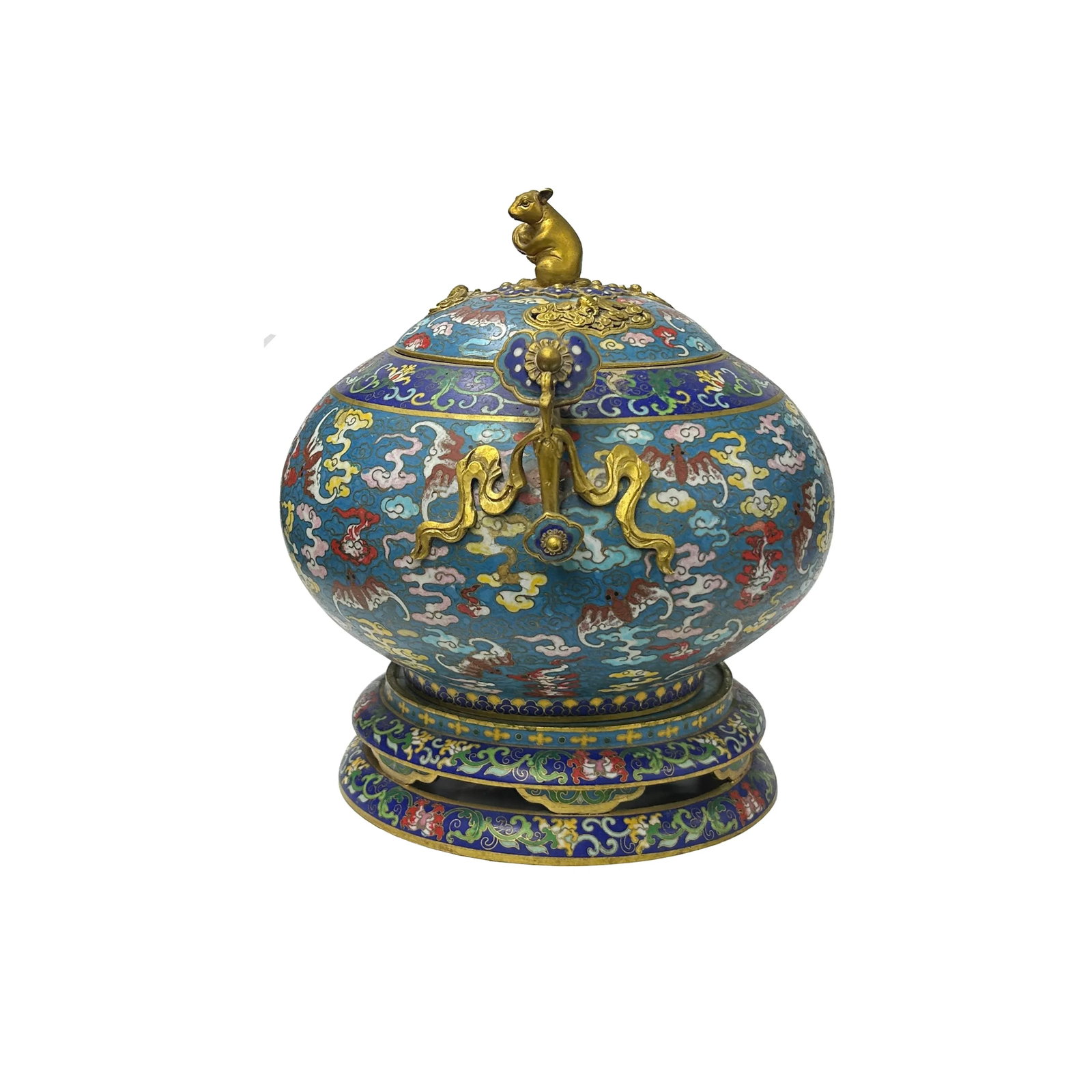 Vintage Enamel Metal Bats Ru Yi Fortune Ding Shape Incense Burner Display Art - 2