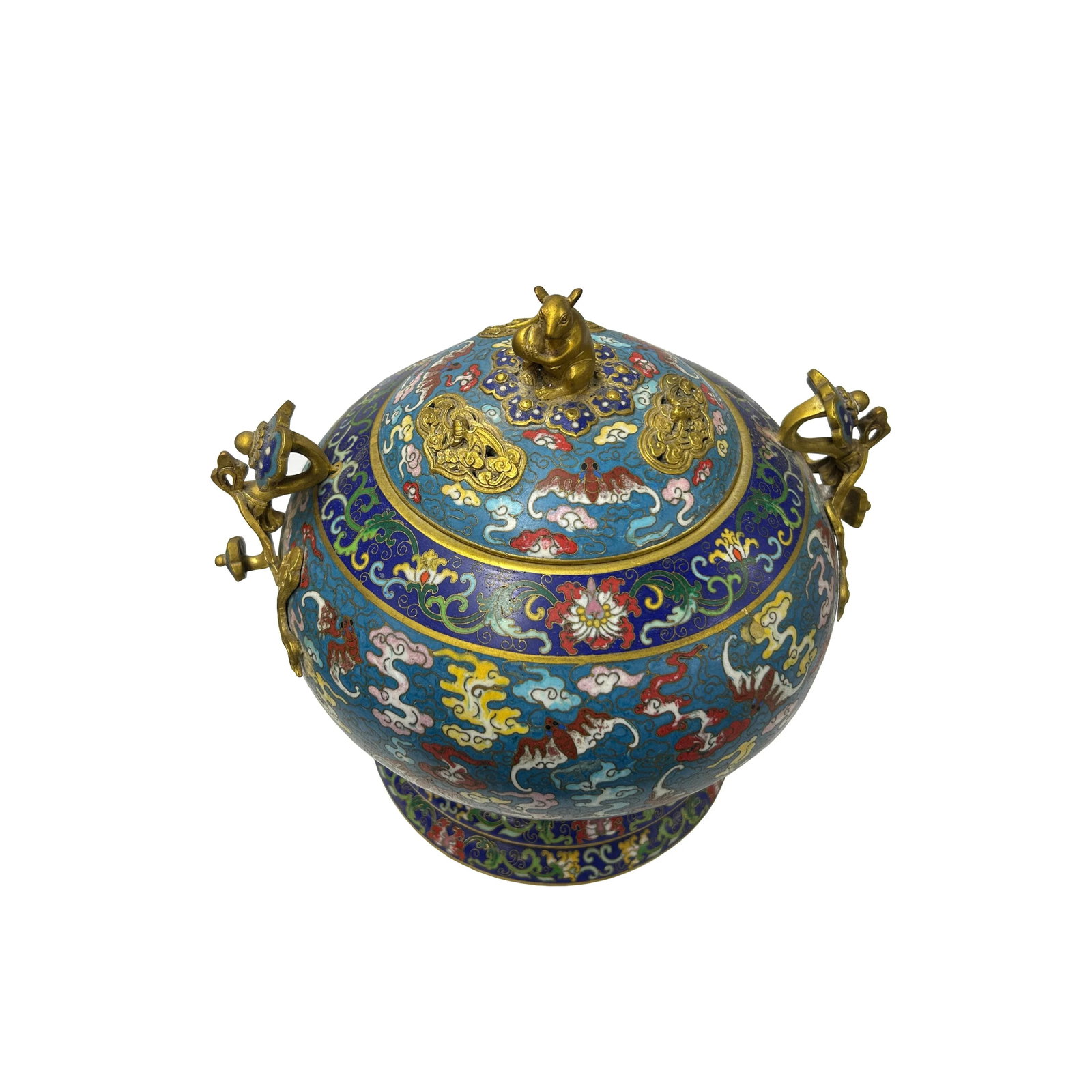 Vintage Enamel Metal Bats Ru Yi Fortune Ding Shape Incense Burner Display Art - 3