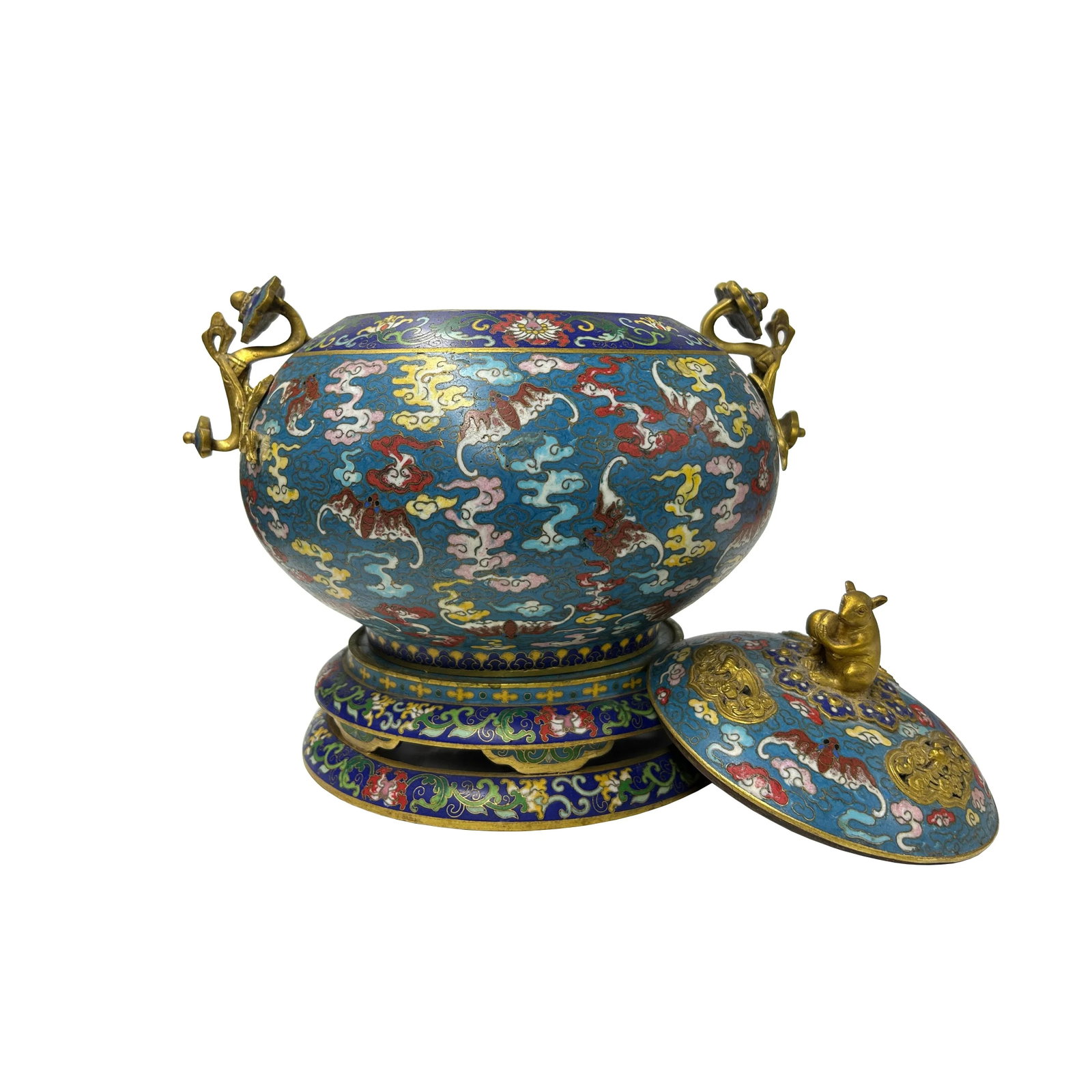 Vintage Enamel Metal Bats Ru Yi Fortune Ding Shape Incense Burner Display Art - 4