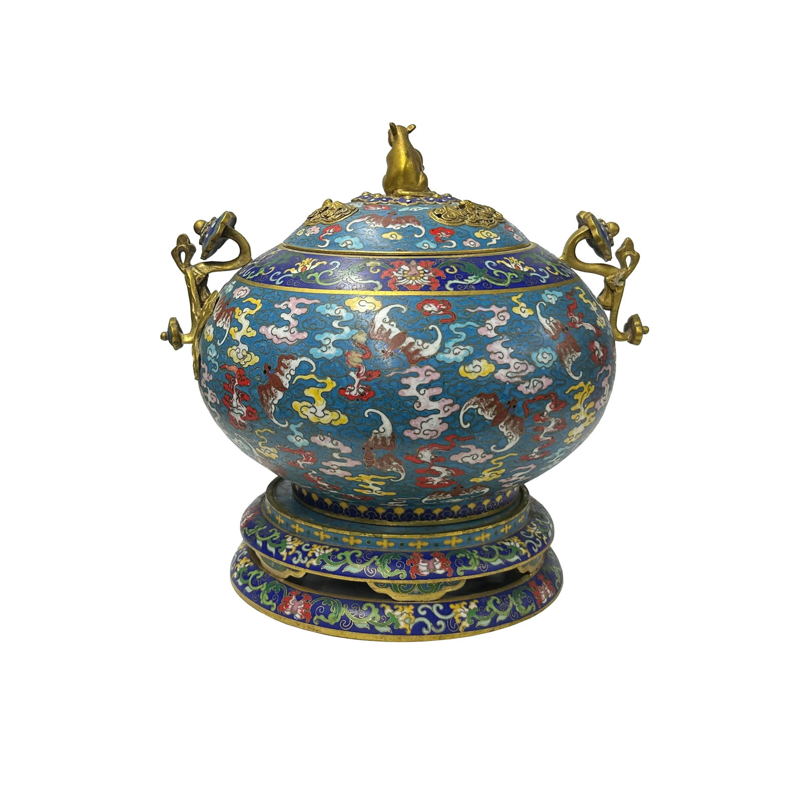 Vintage Enamel Metal Bats Ru Yi Fortune Ding Shape Incense Burner Display Art - 5
