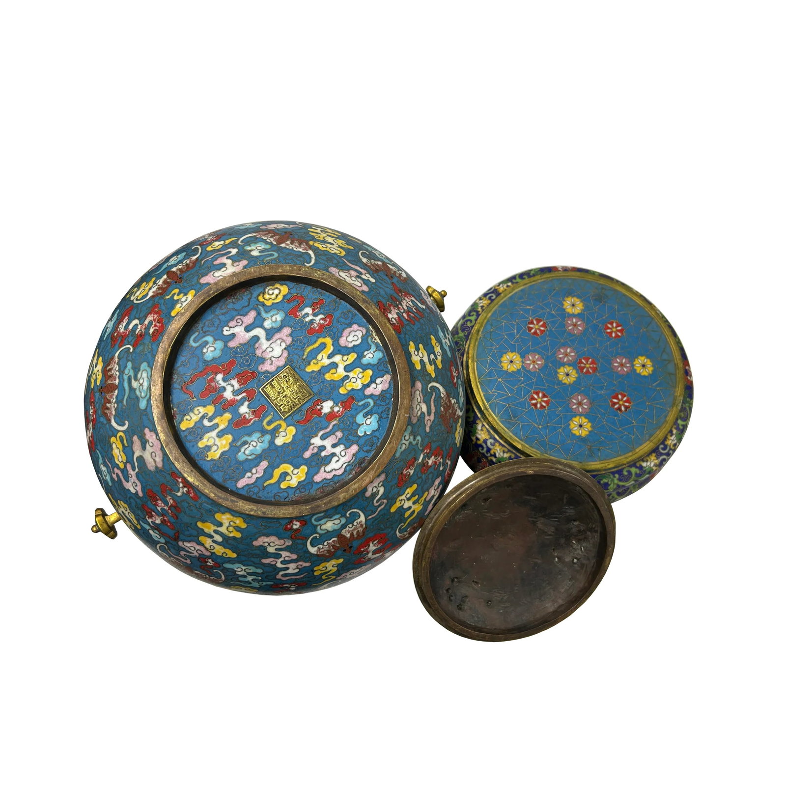Vintage Enamel Metal Bats Ru Yi Fortune Ding Shape Incense Burner Display Art - 6
