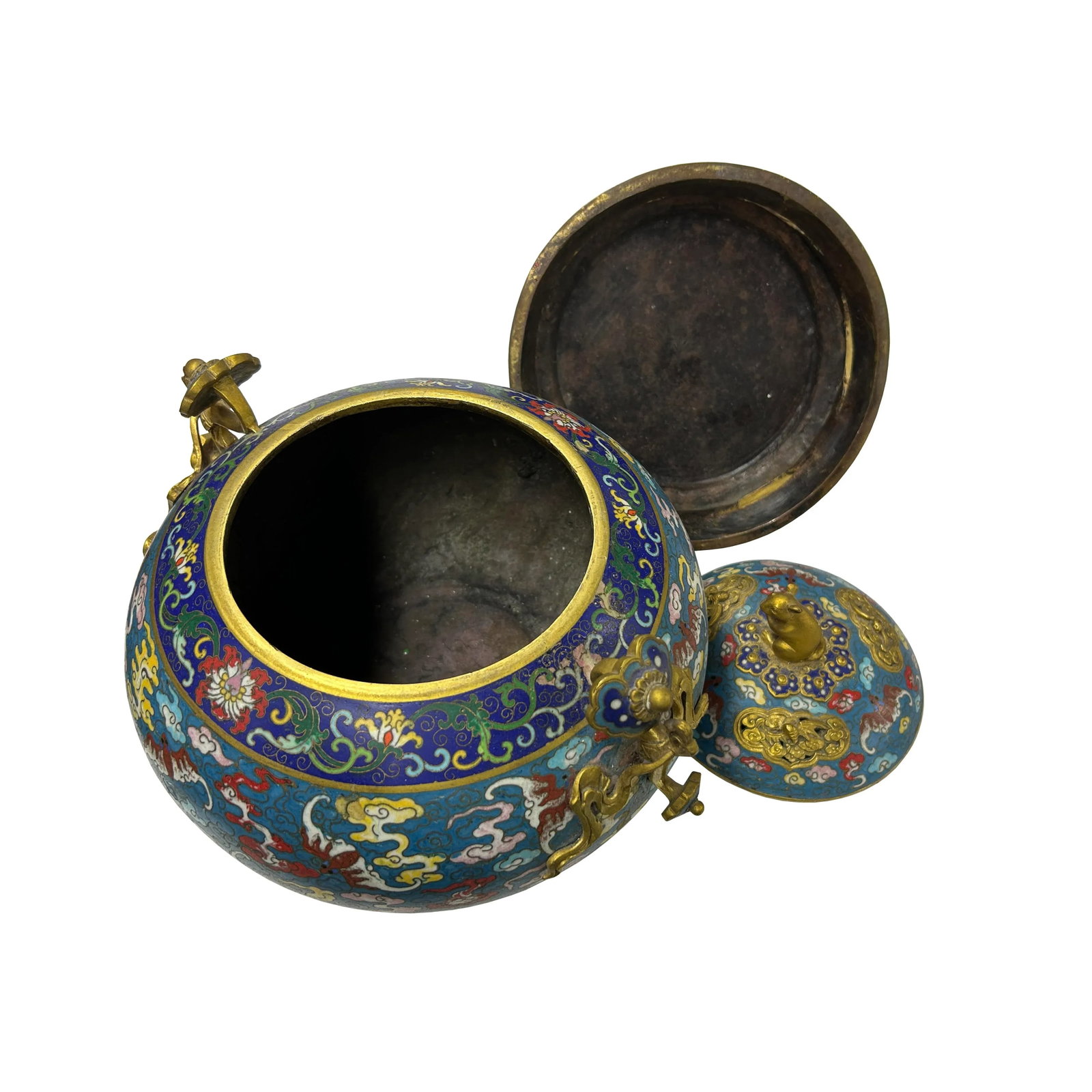 Vintage Enamel Metal Bats Ru Yi Fortune Ding Shape Incense Burner Display Art - 7