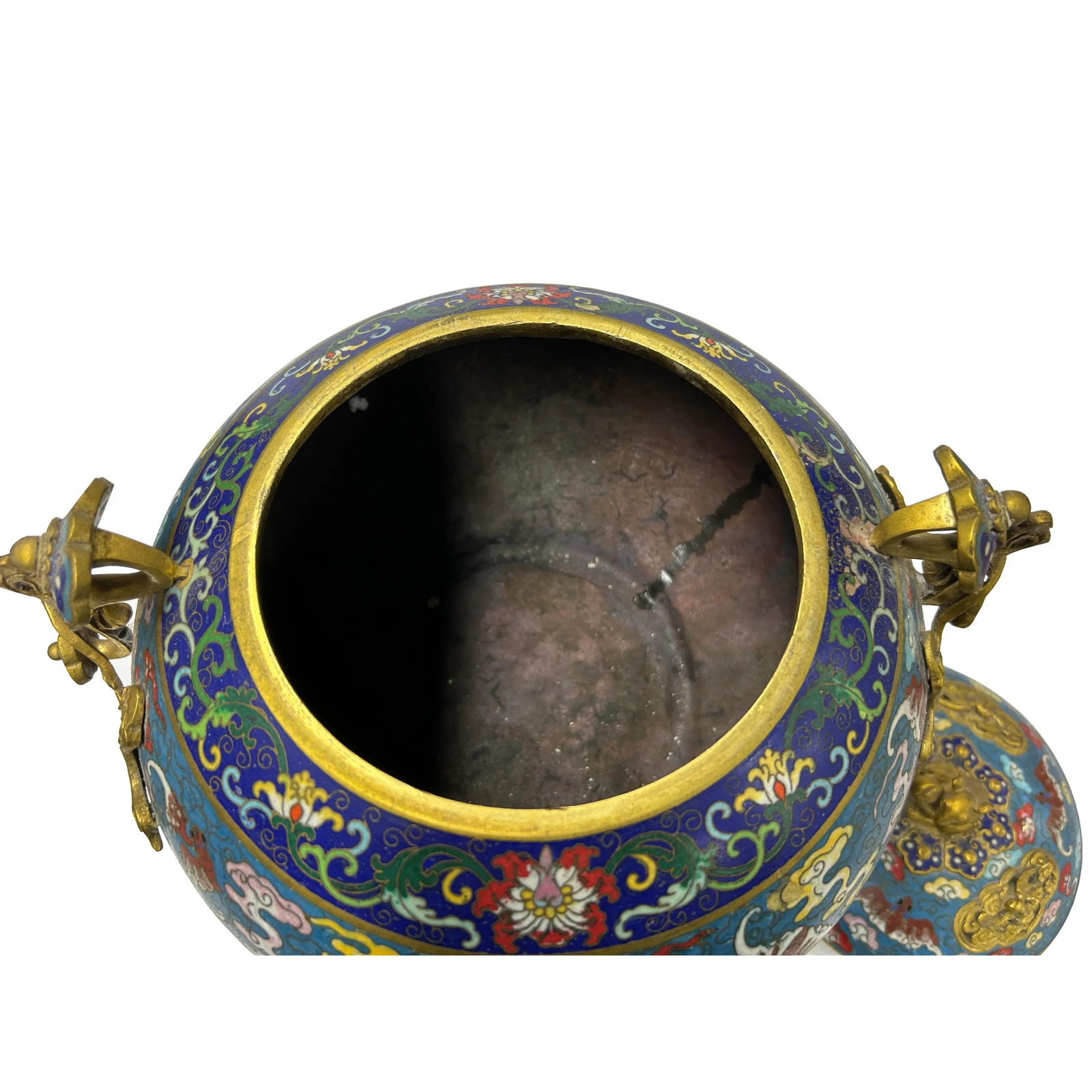 Vintage Enamel Metal Bats Ru Yi Fortune Ding Shape Incense Burner Display Art - 8