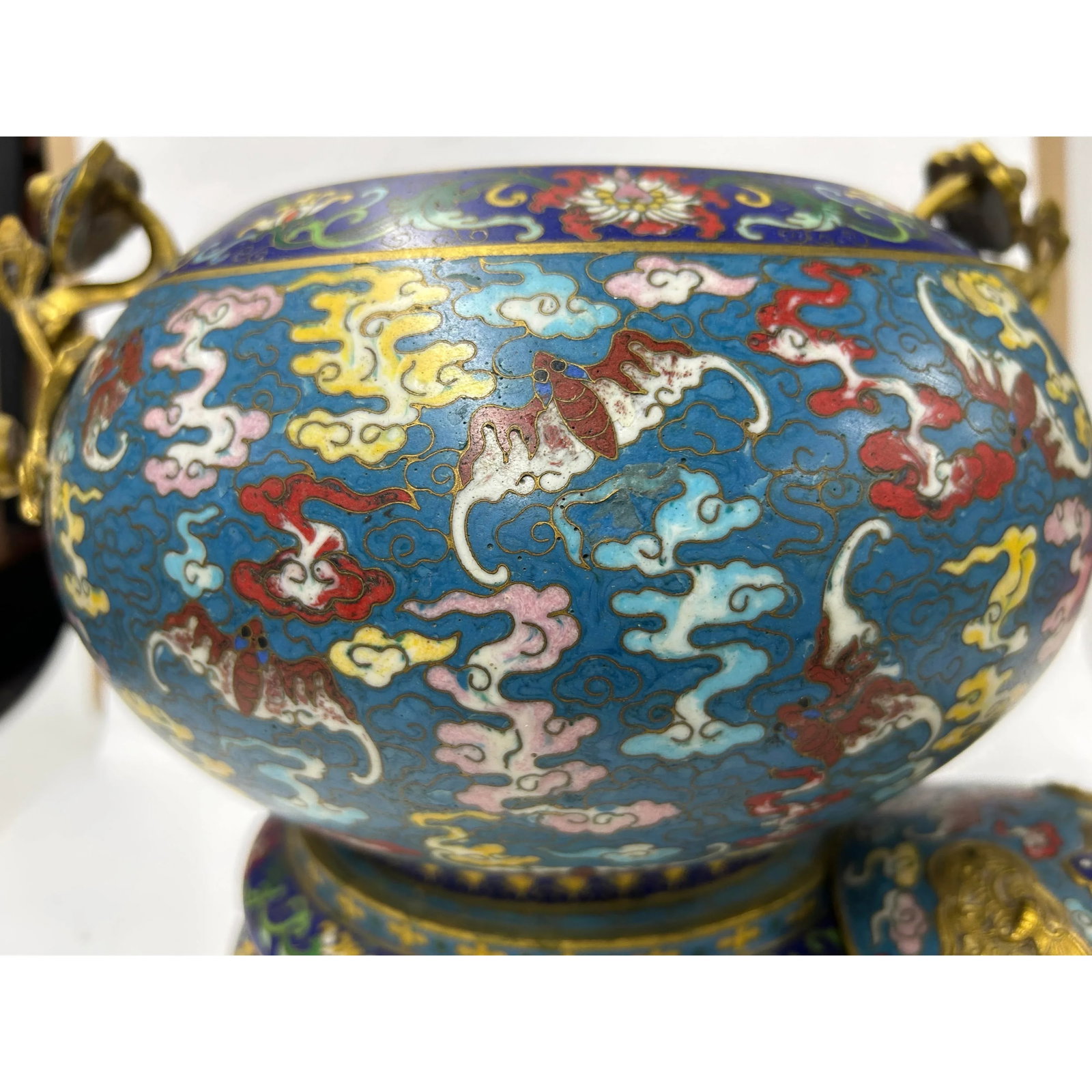 Vintage Enamel Metal Bats Ru Yi Fortune Ding Shape Incense Burner Display Art - 9