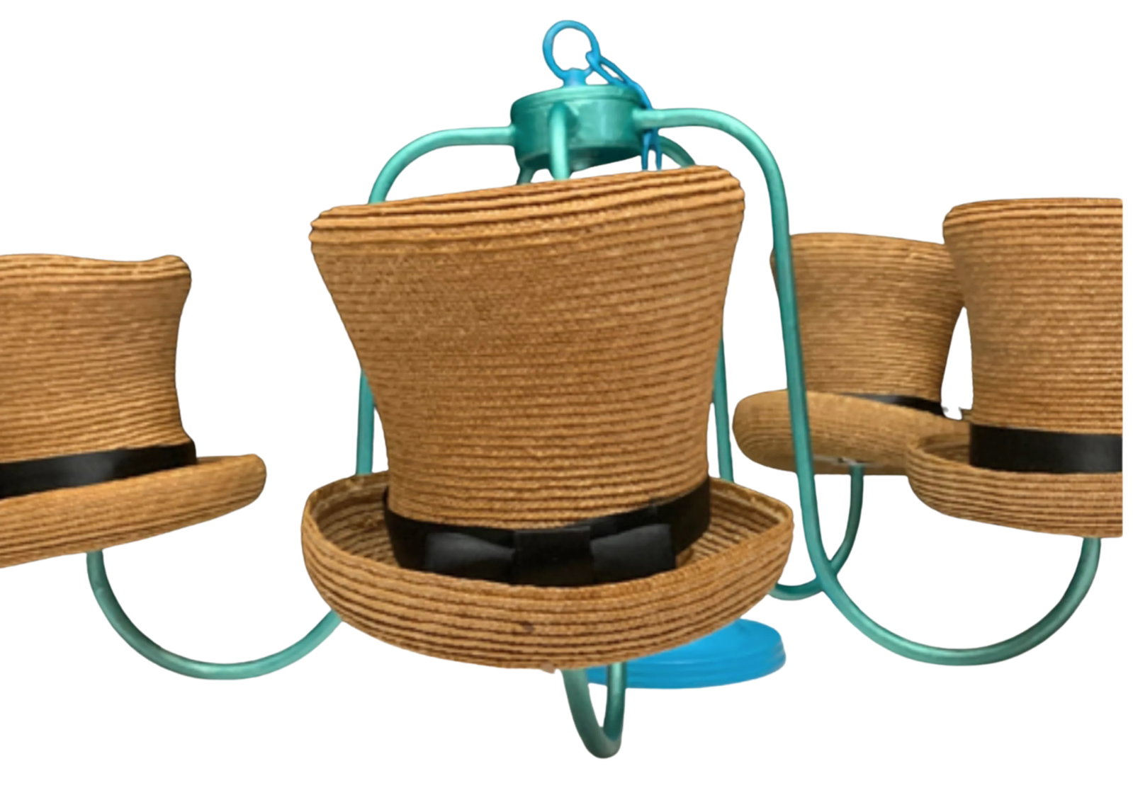 Vintage Designer Straw Hat Black Ribbon 5 Light Chandelier - 5