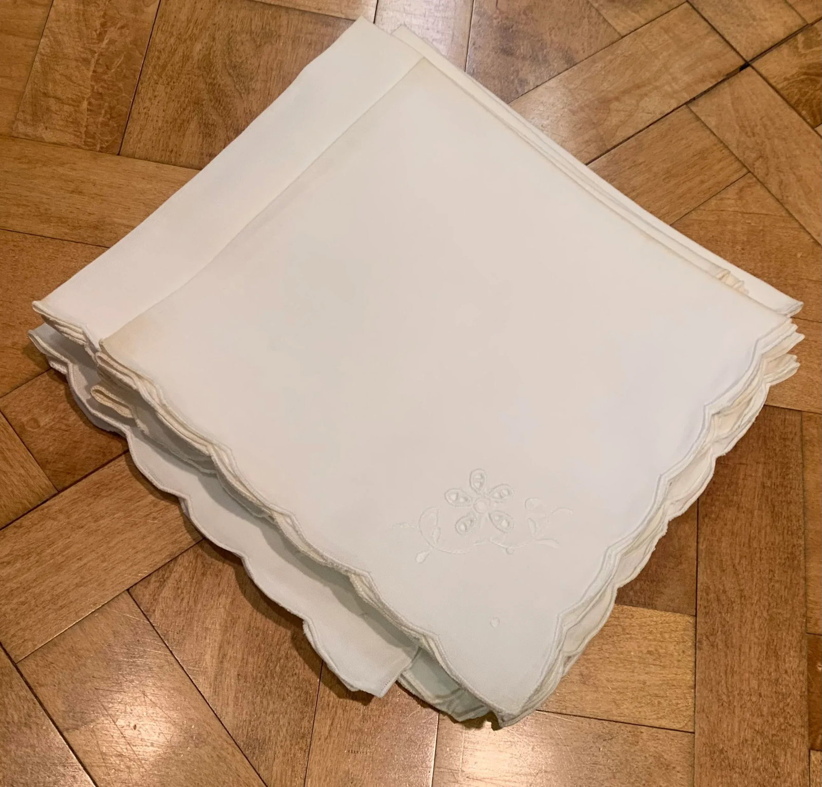 Antique Embroidered Dinner Napkins- Set of 12 - 2