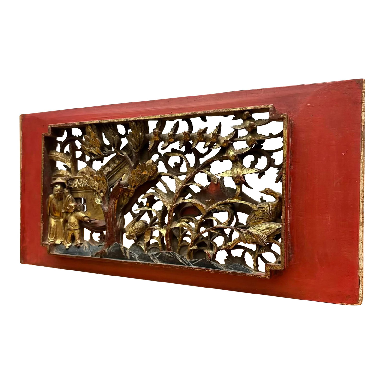 Antique Chinese Gilt Temple Panel With Red Lacquer Frame (1 of 16)