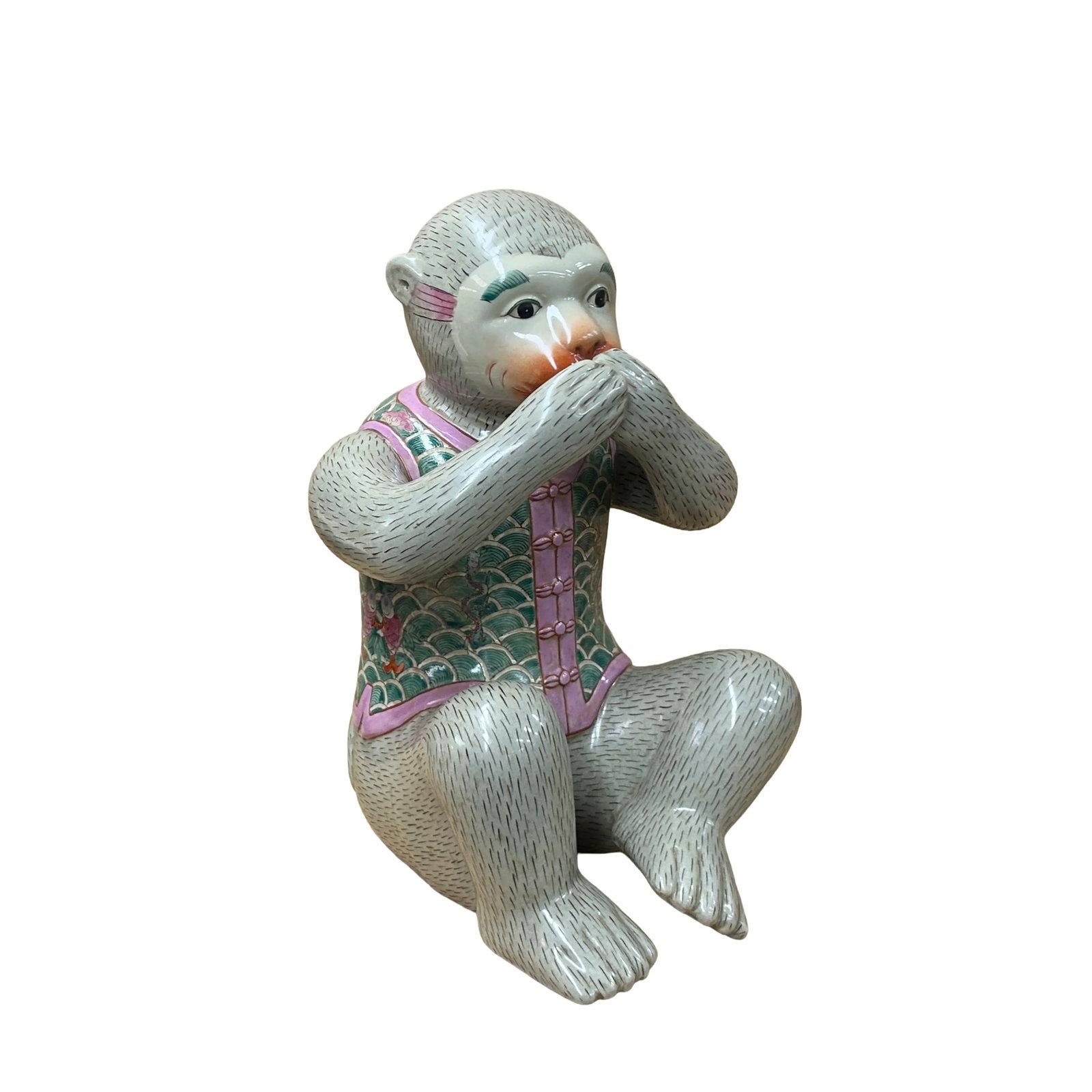 Set 3 Vintage Gray Green Dress No Evils Ceramic Art Monkey Figures - 12