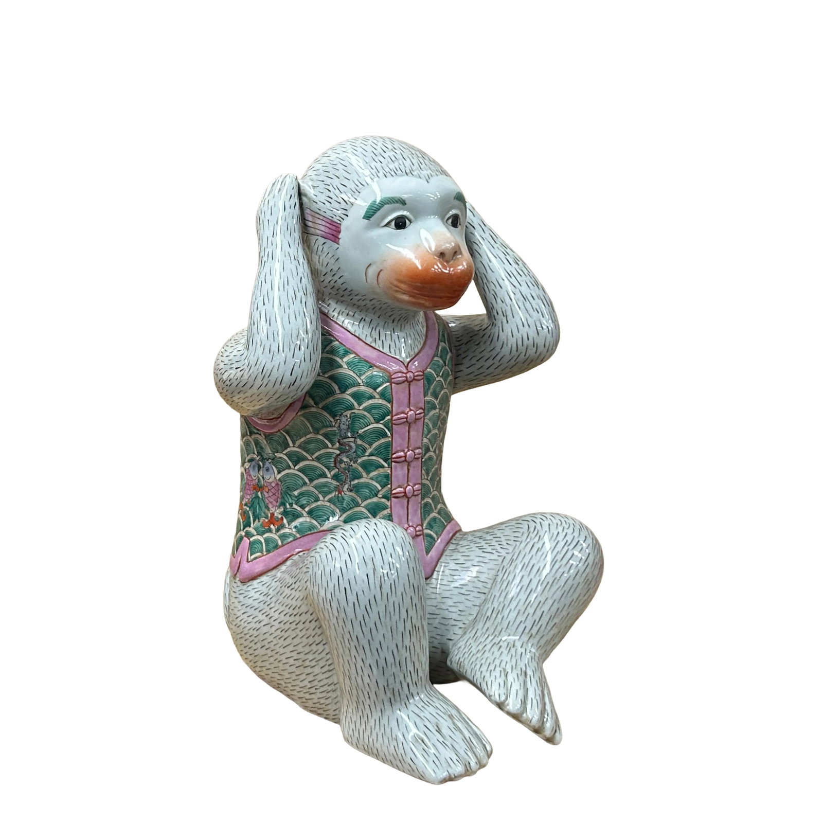 Set 3 Vintage Gray Green Dress No Evils Ceramic Art Monkey Figures - 13