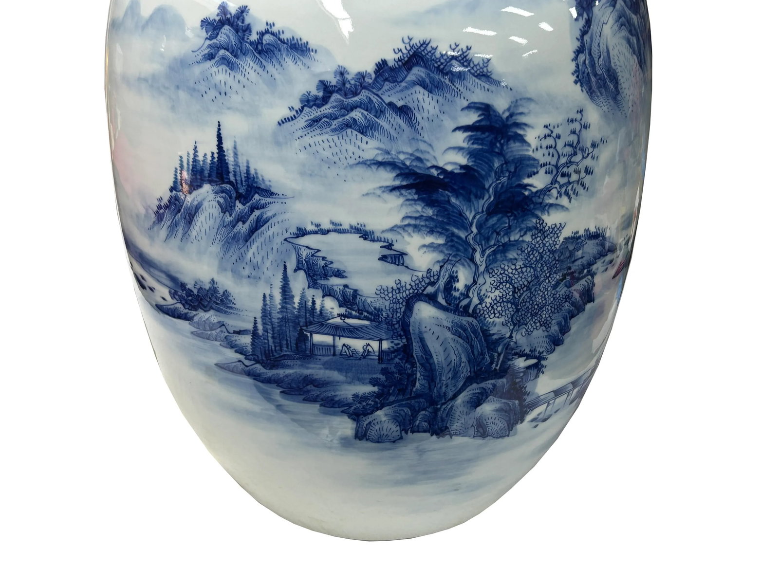 Chinese Blue White Handpaint Mountain Tree Scenery Porcelain Vase - 10