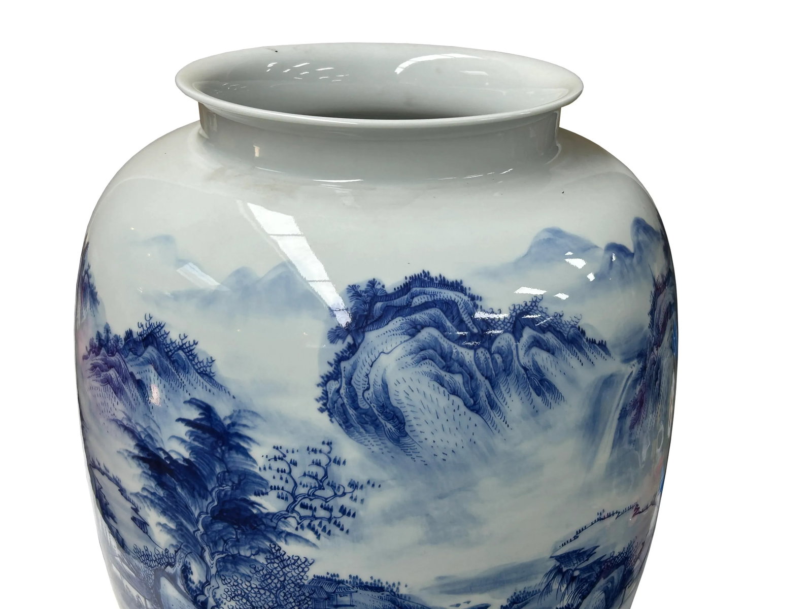 Chinese Blue White Handpaint Mountain Tree Scenery Porcelain Vase - 11