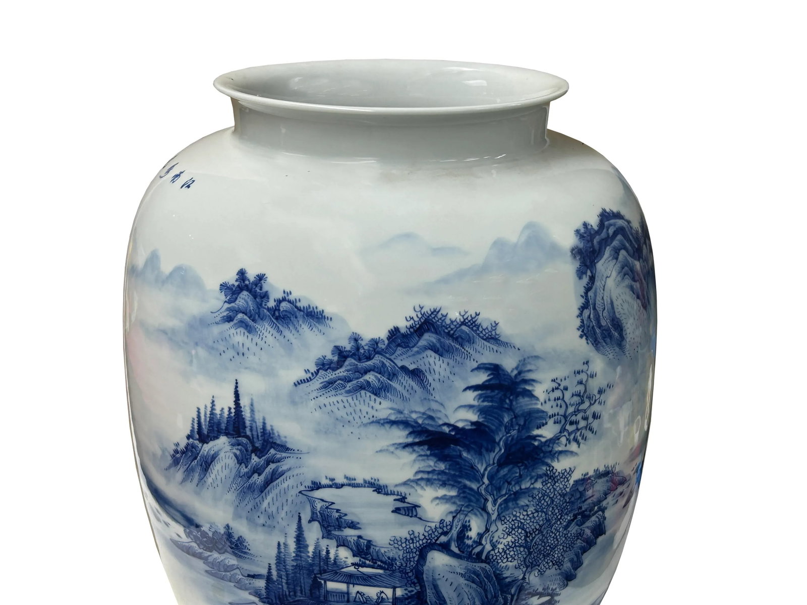 Chinese Blue White Handpaint Mountain Tree Scenery Porcelain Vase - 12