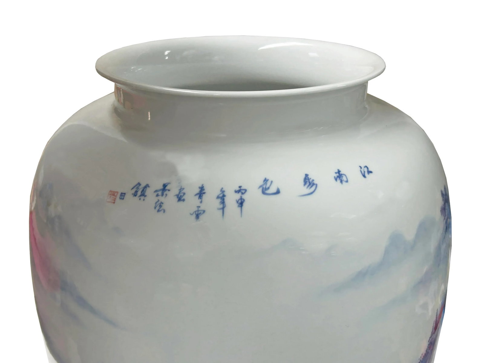 Chinese Blue White Handpaint Mountain Tree Scenery Porcelain Vase - 14