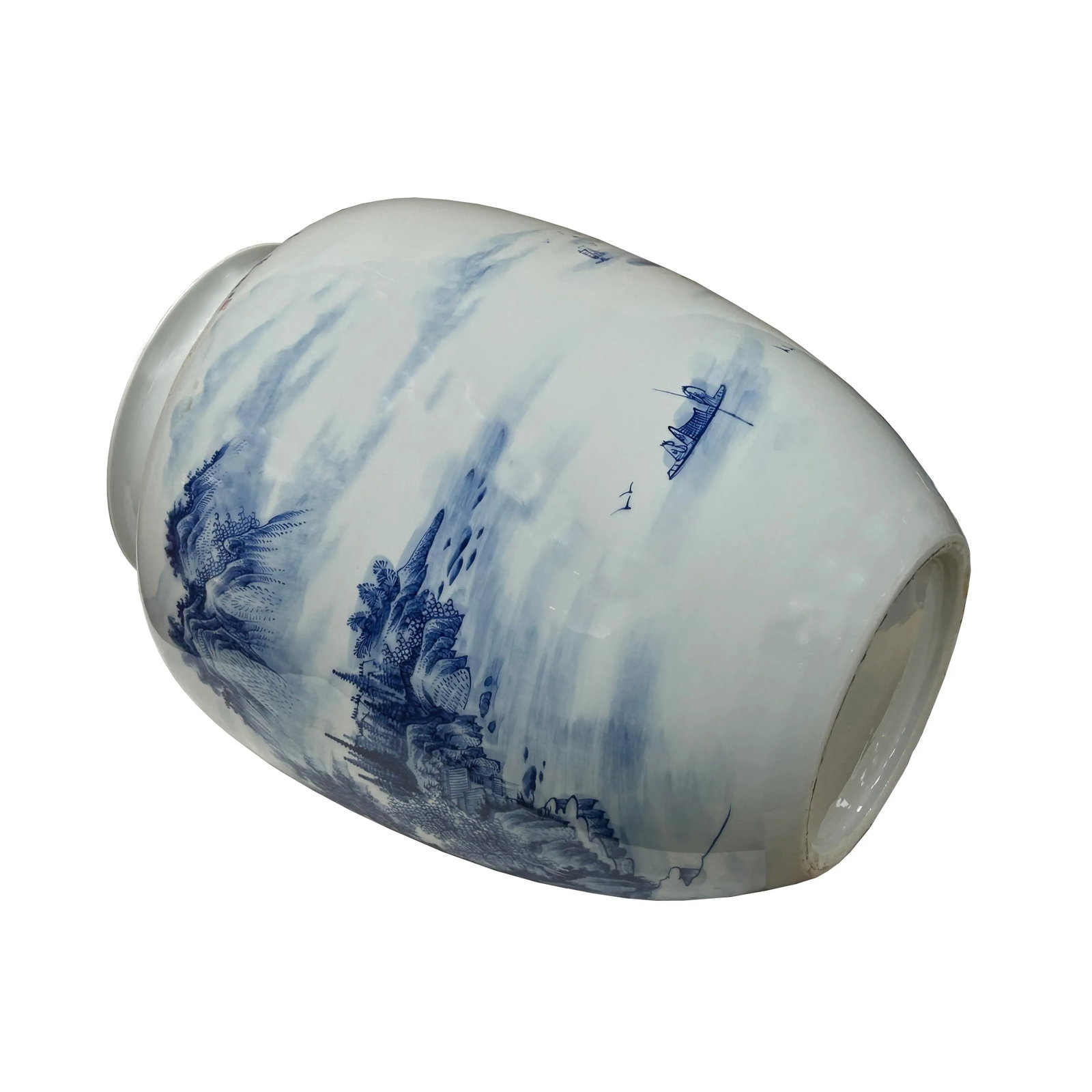 Chinese Blue White Handpaint Mountain Tree Scenery Porcelain Vase - 4