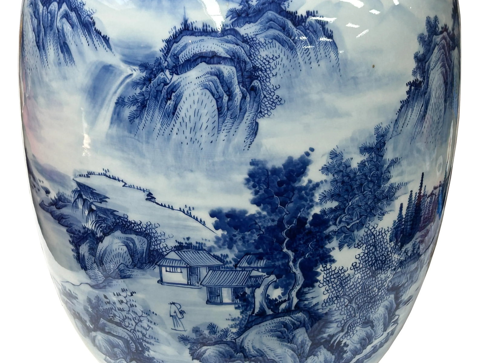 Chinese Blue White Handpaint Mountain Tree Scenery Porcelain Vase - 6