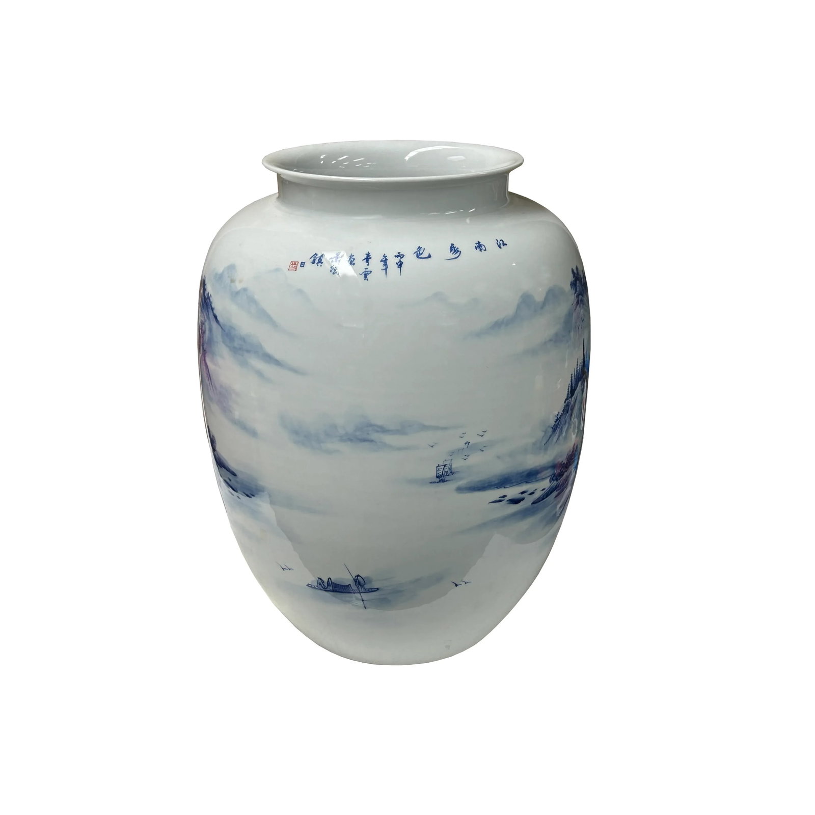 Chinese Blue White Handpaint Mountain Tree Scenery Porcelain Vase - 8